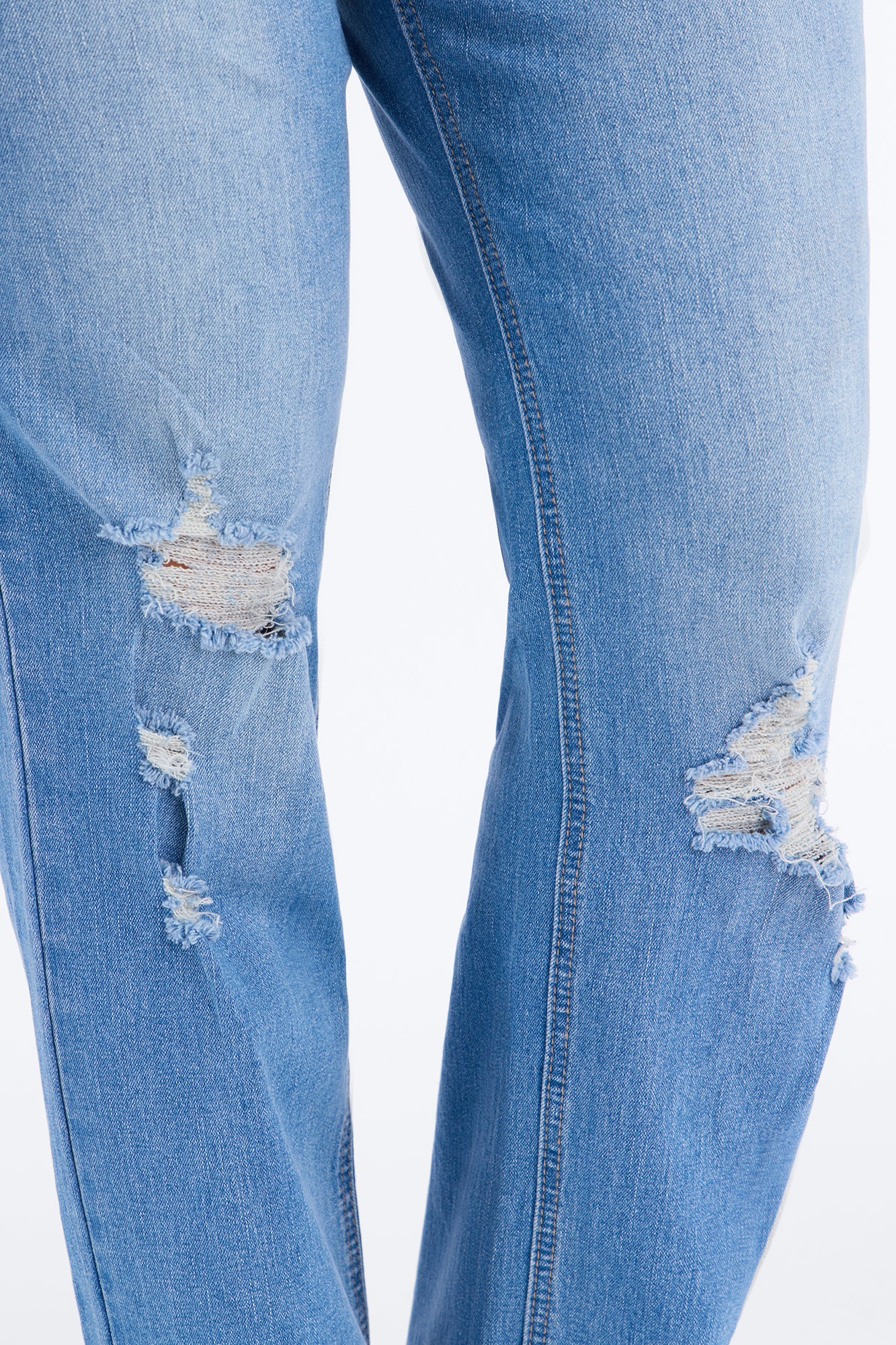 Beneath It All Ripped Ankle Straight Leg Jeans - Light Wash