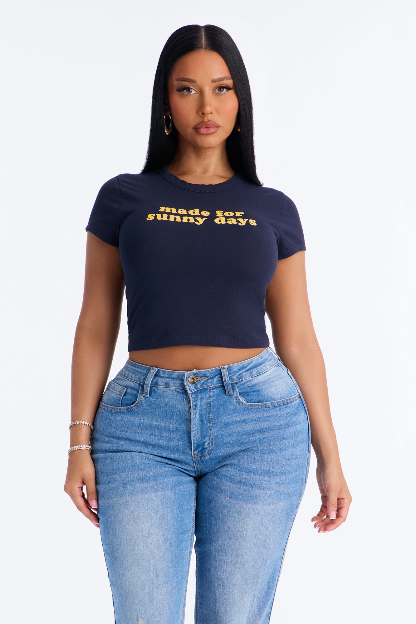 Made For Sunny Days Baby Tee - Navy/combo