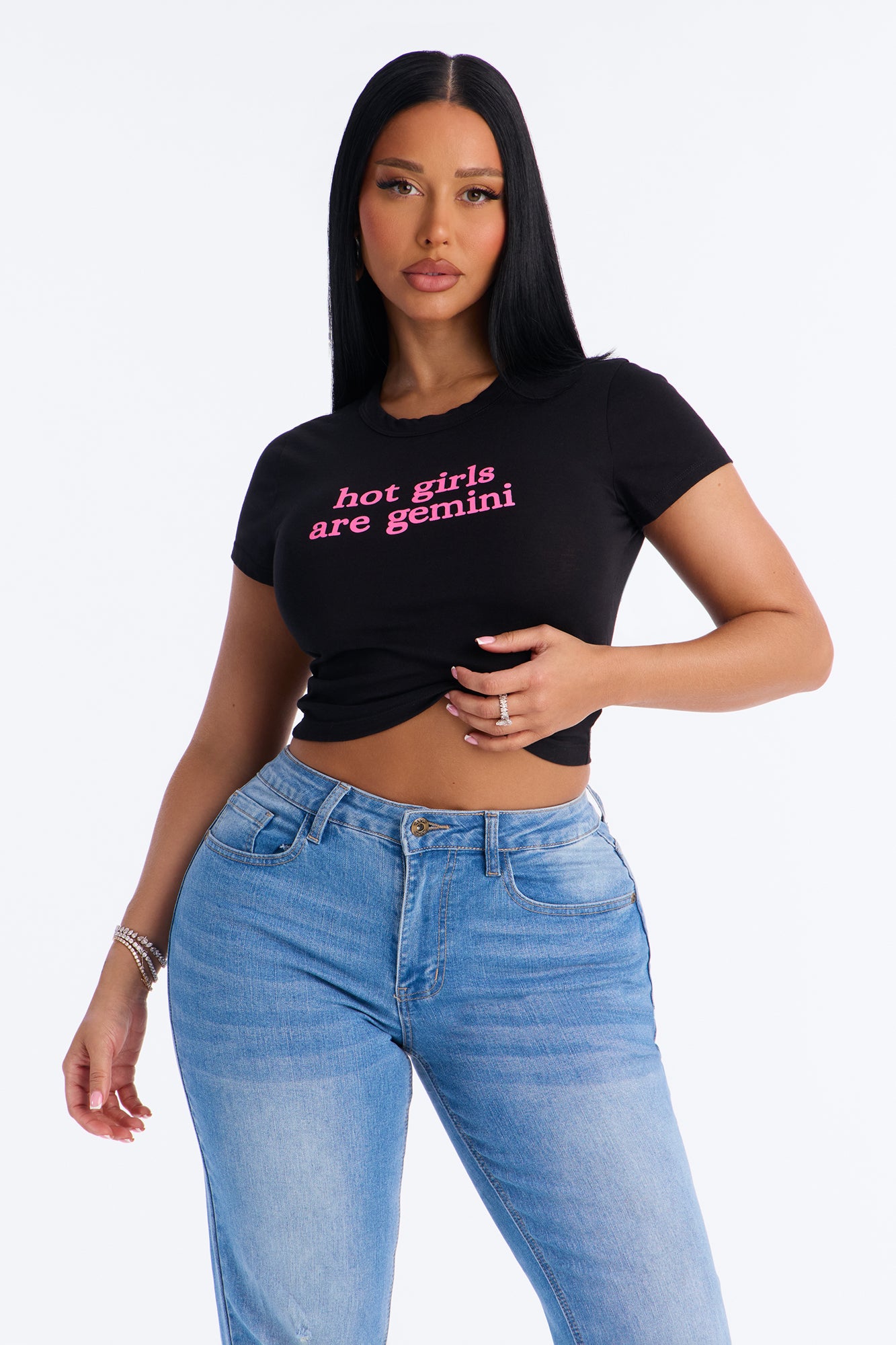Hot Girls Are Gemini Baby Tee - Black/combo