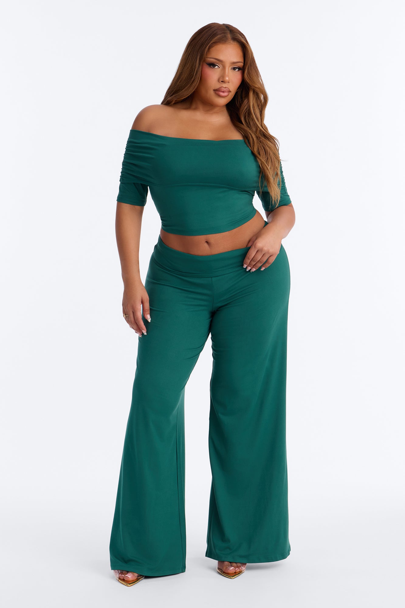 Nola Off Shoulder Pant Set - Hunter