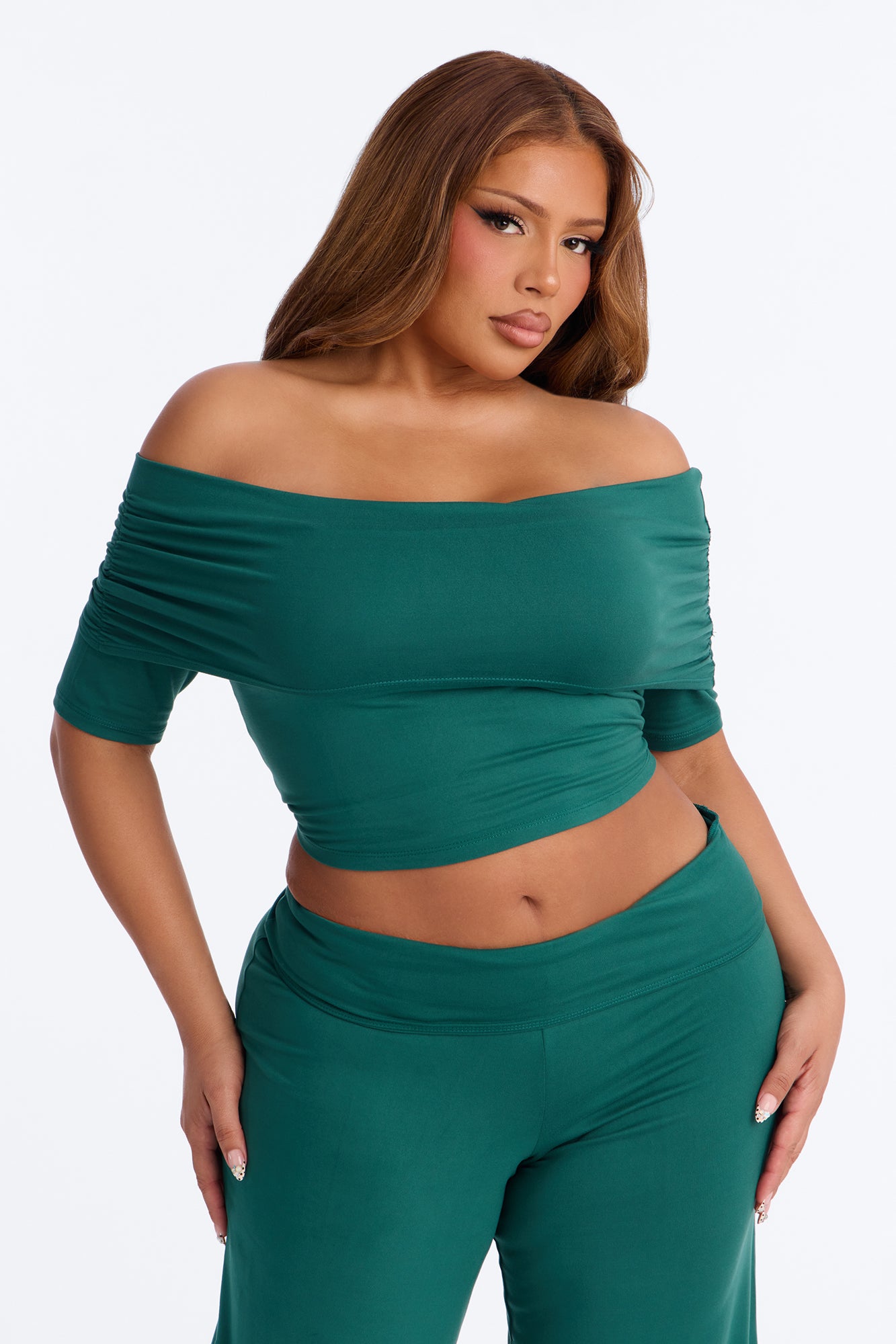 Nola Off Shoulder Pant Set - Hunter