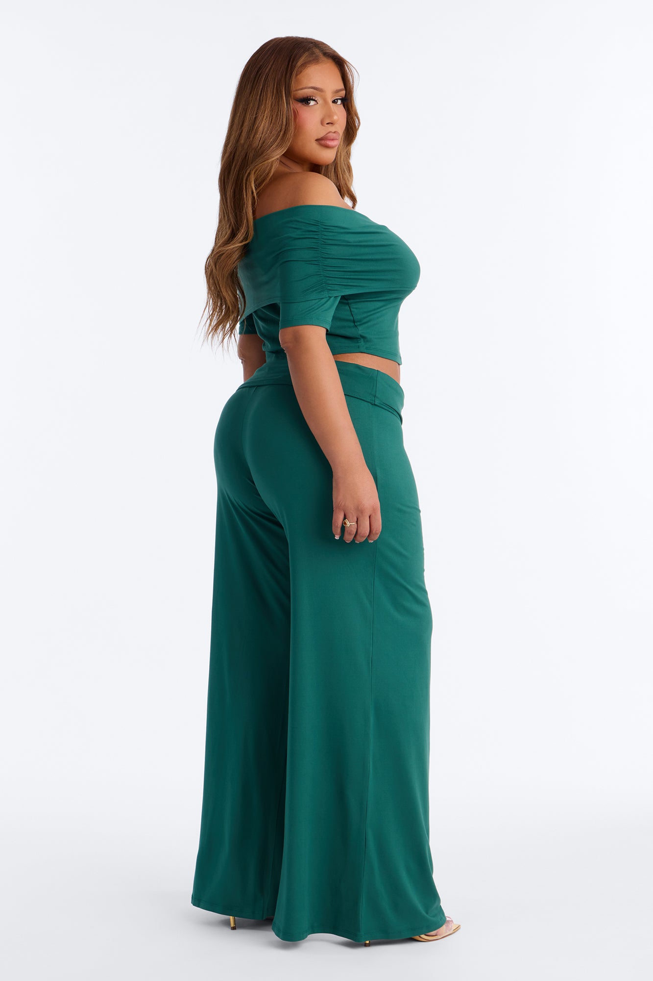 Nola Off Shoulder Pant Set - Hunter