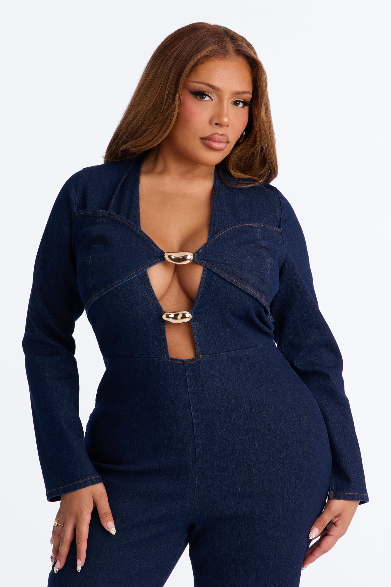 Helena Hardware Detail Denim Jumpsuit - Dark Wash