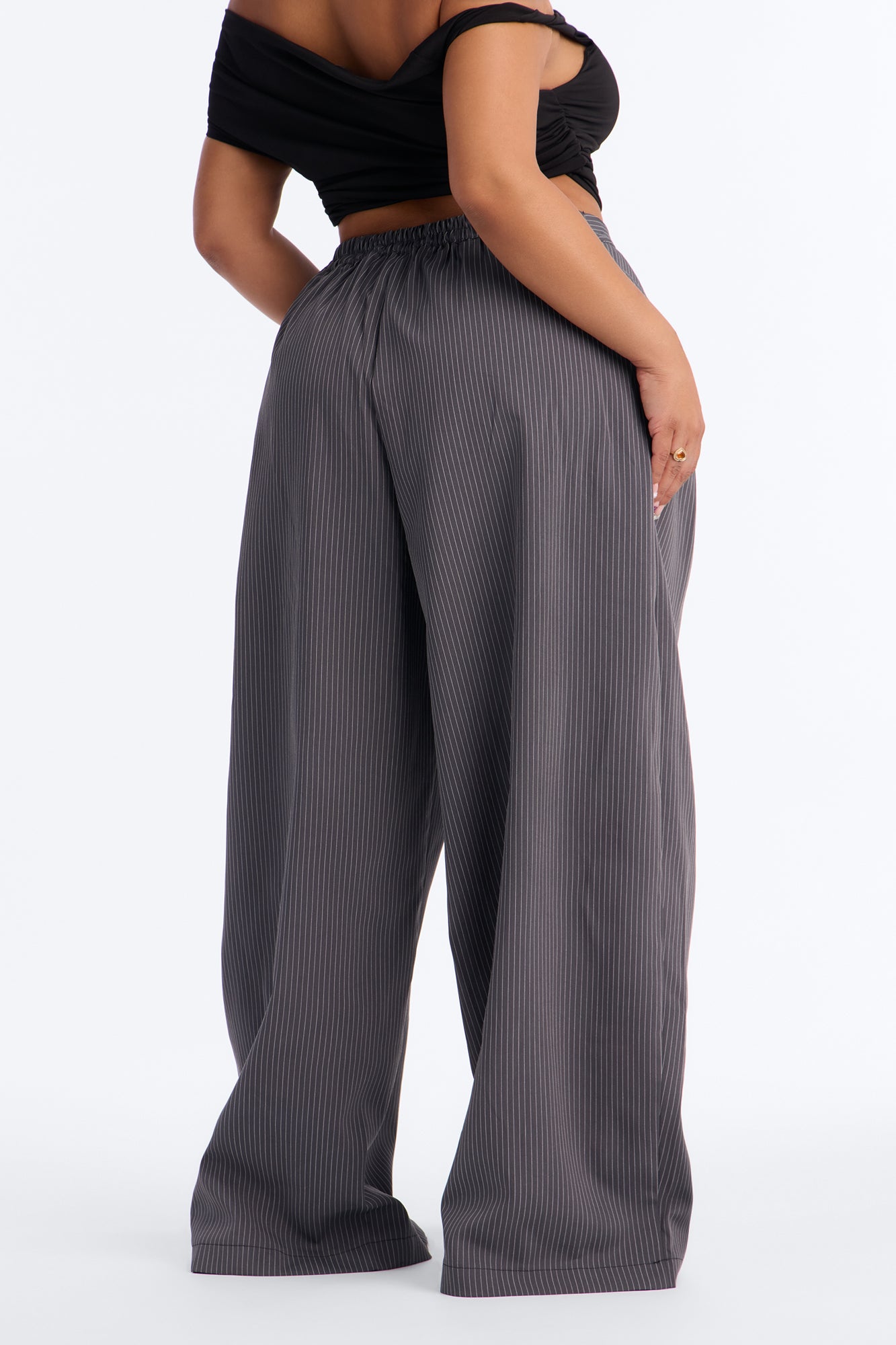 Callie High Rise Pleated Pinstripe Barrel Pant - Charcoal
