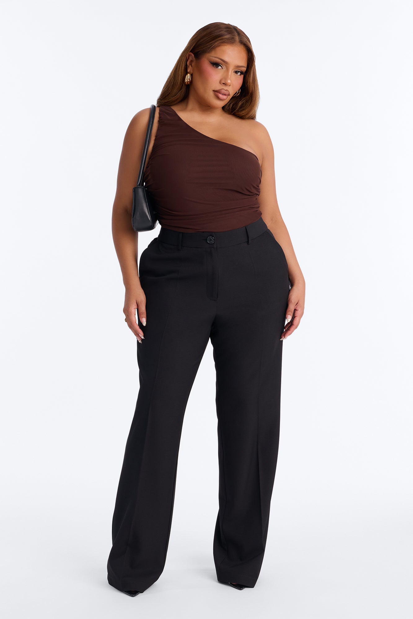 Riri Ruched One Shoulder Bodysuit - Brown