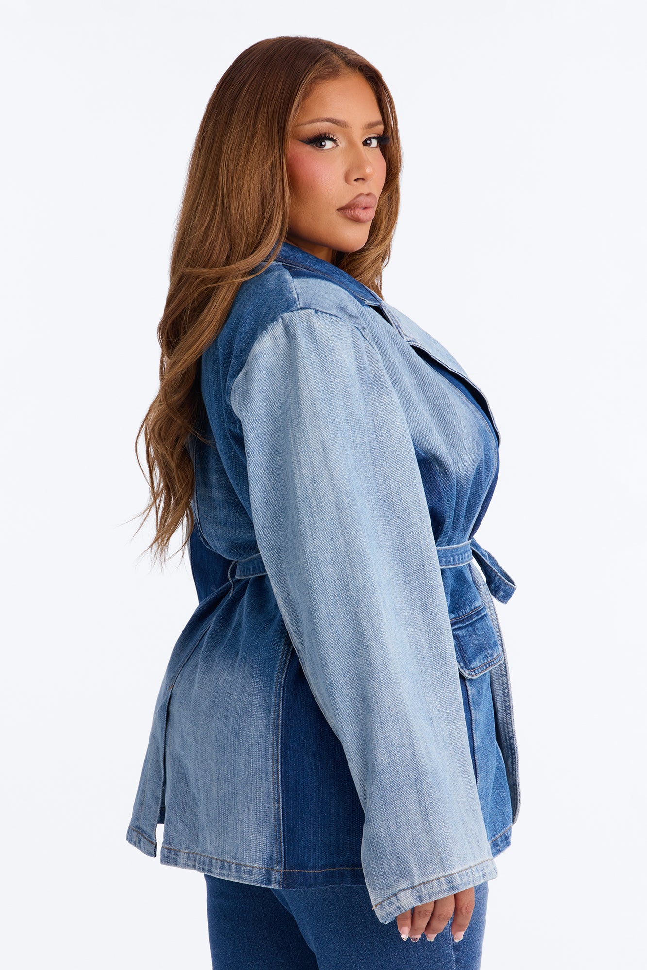 Sharp Contrast Denim Blazer - Medium Wash