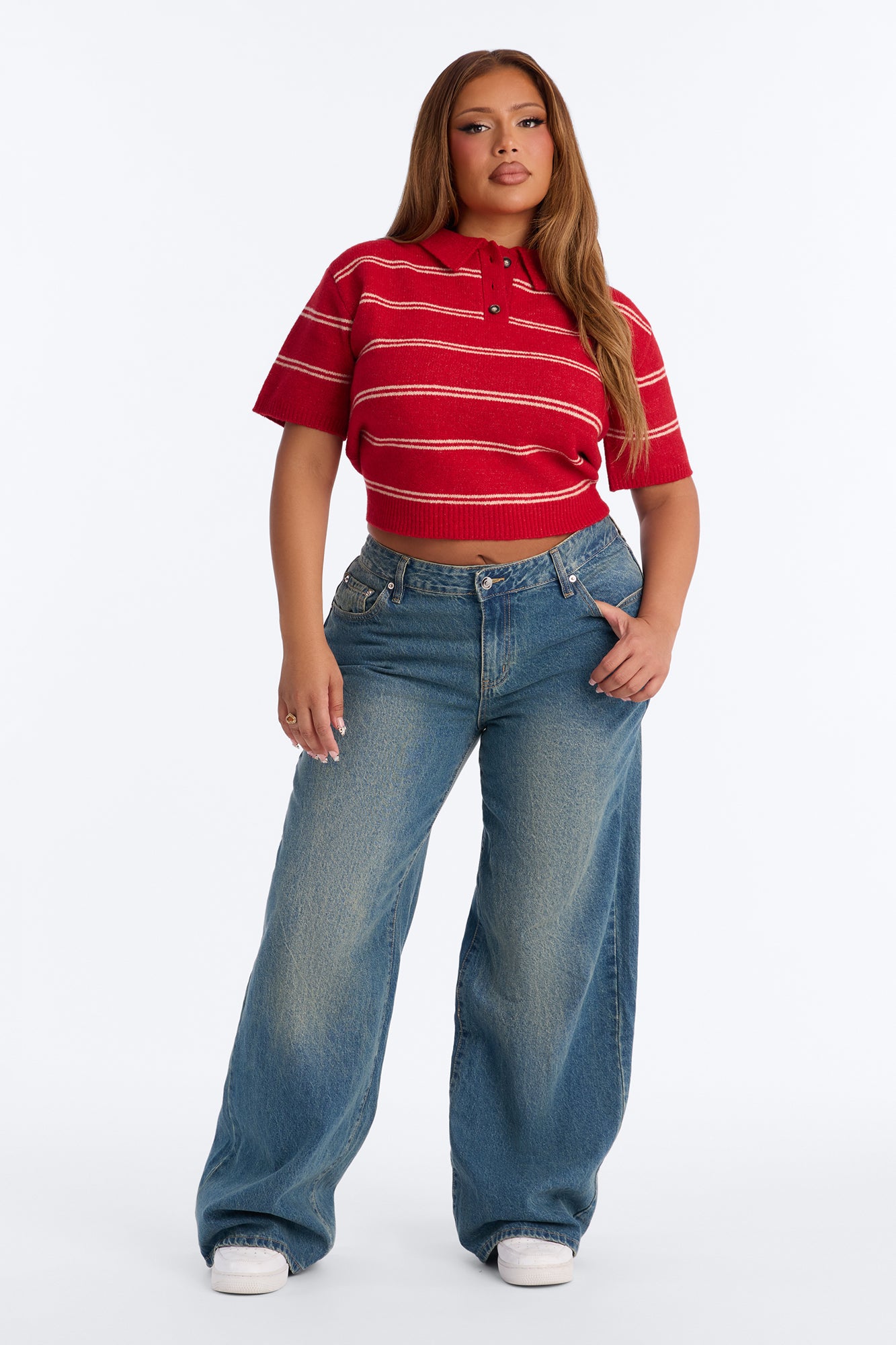 Cassidy Striped Polo Sweater - Red/combo