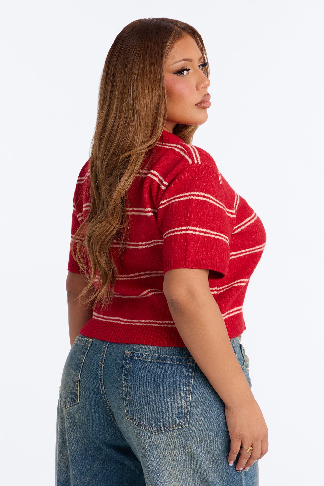 Cassidy Striped Polo Sweater - Red/combo
