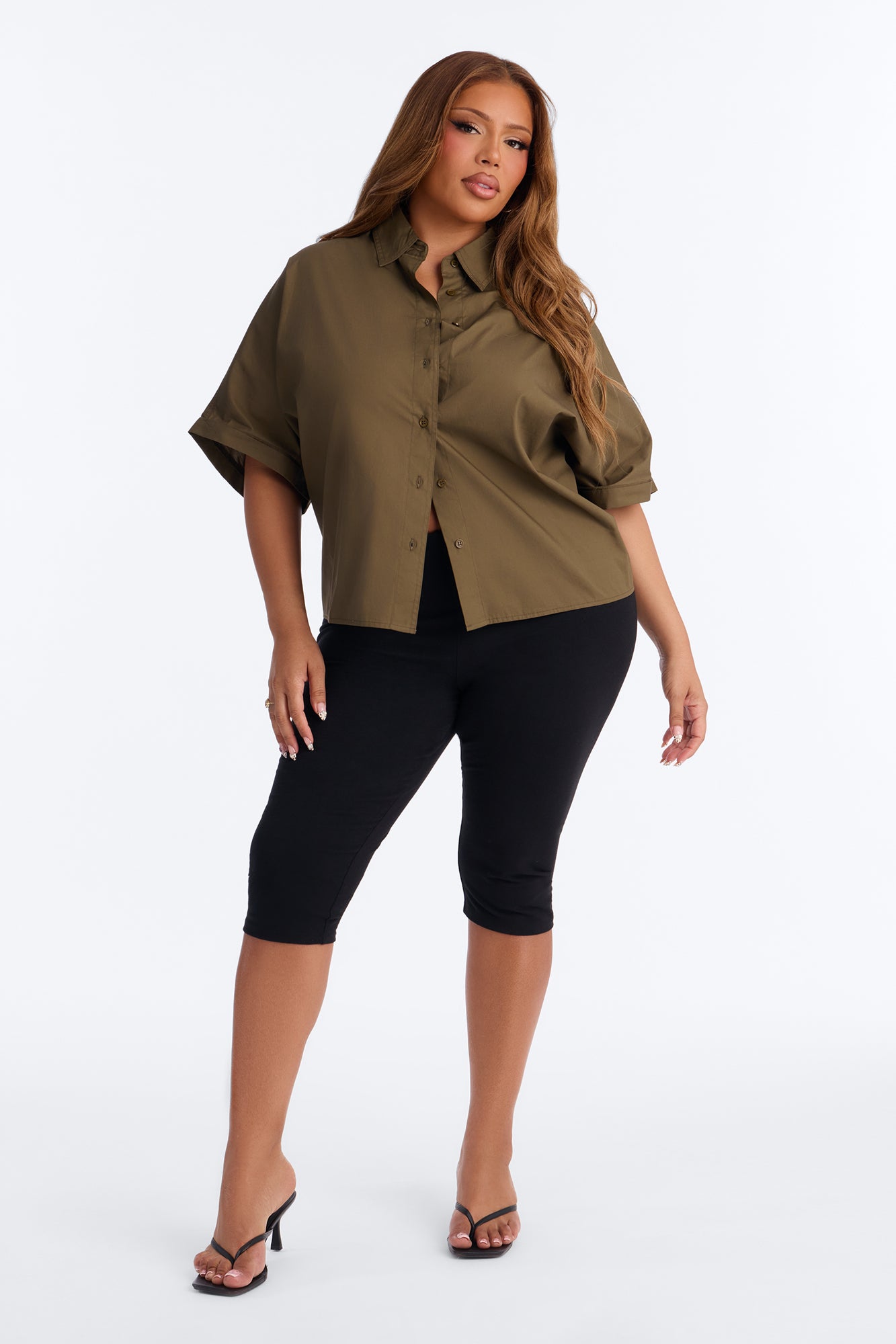 Sancie Oversized Poplin Button Up Shirt - Olive