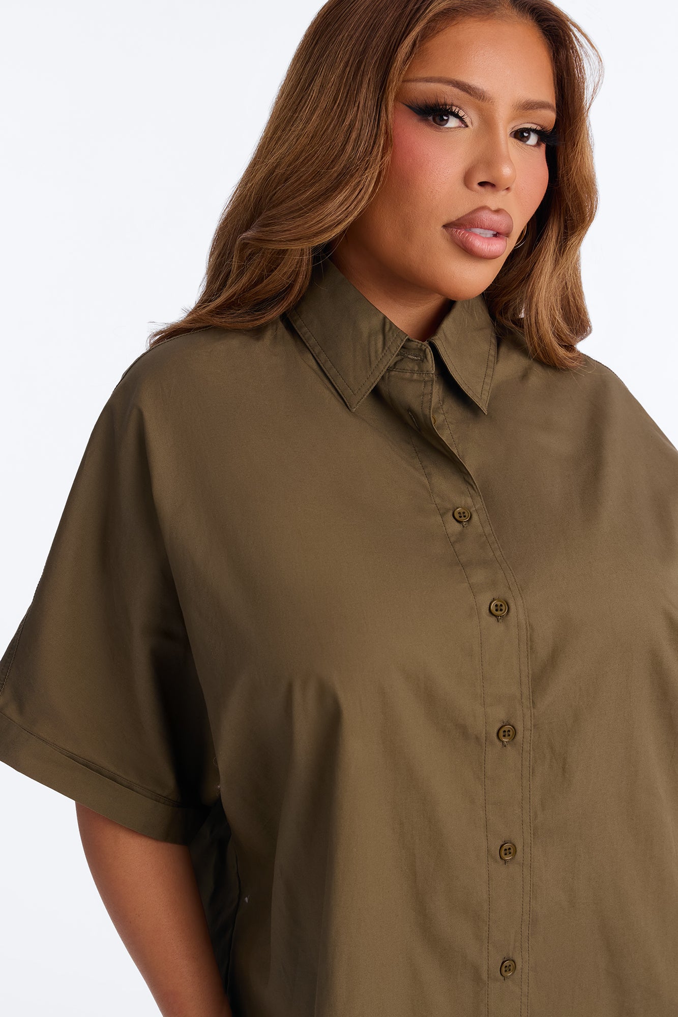 Sancie Oversized Poplin Button Up Shirt - Olive