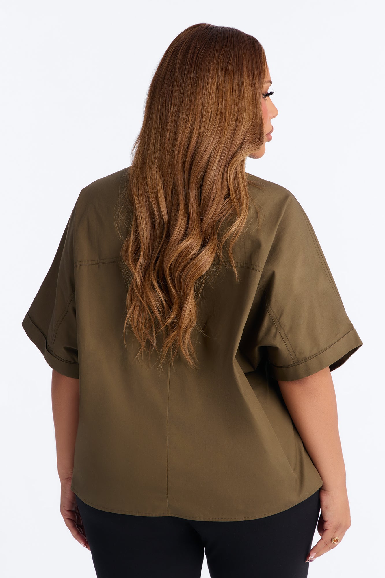 Sancie Oversized Poplin Button Up Shirt - Olive