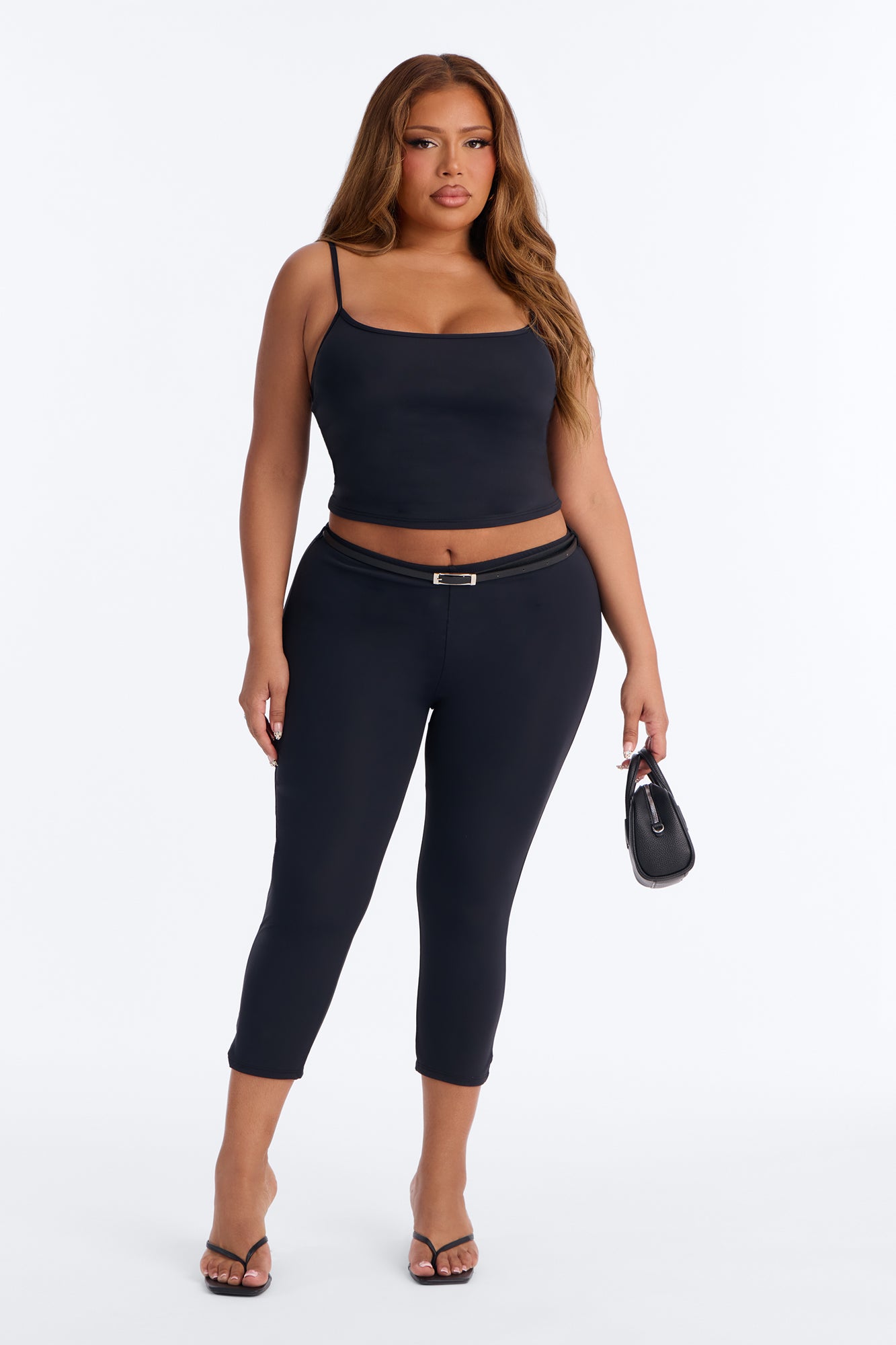 Alexa Belted Capri Set - Black