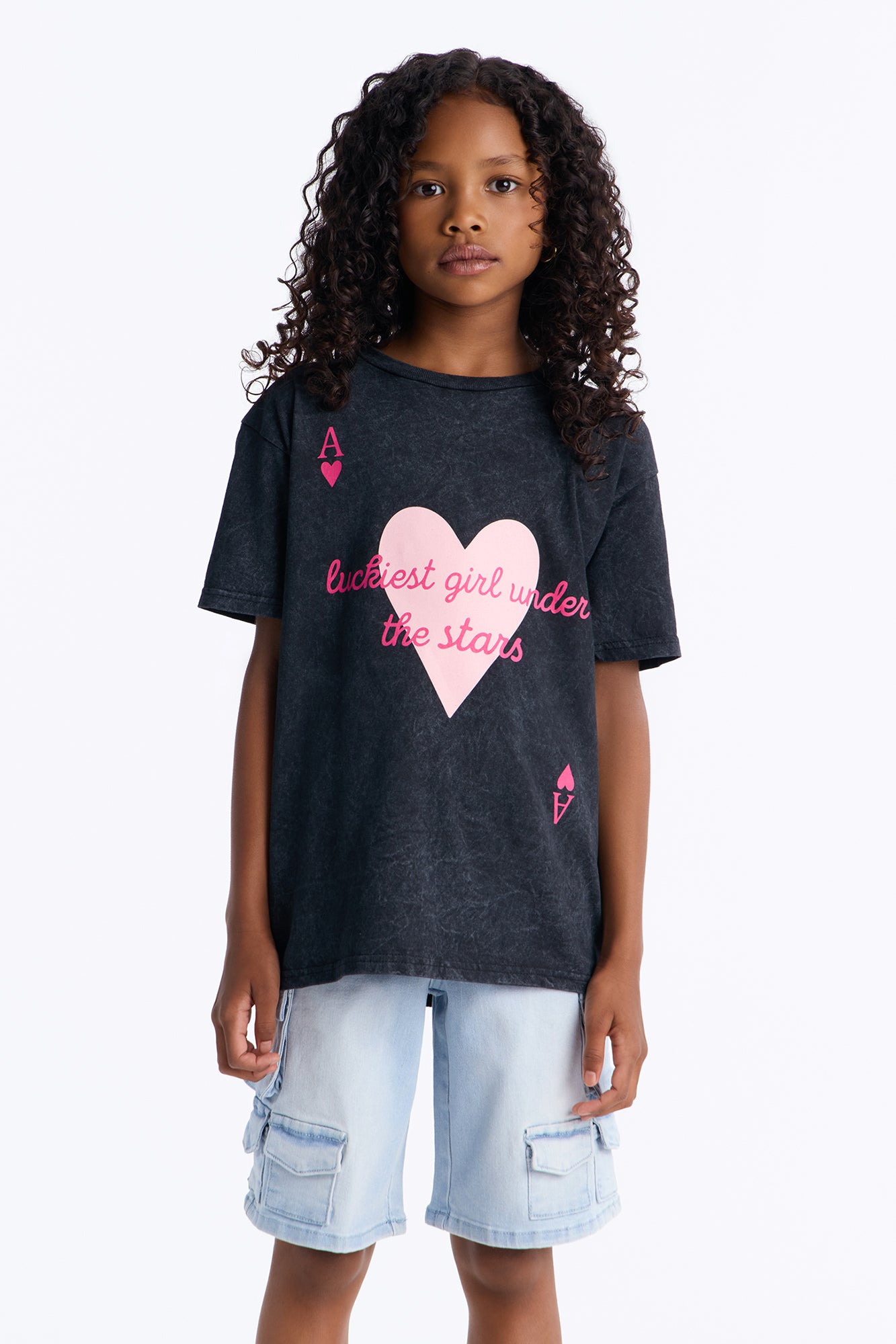 Mini Luckiest Girl Short Sleeve Tee - Black Wash