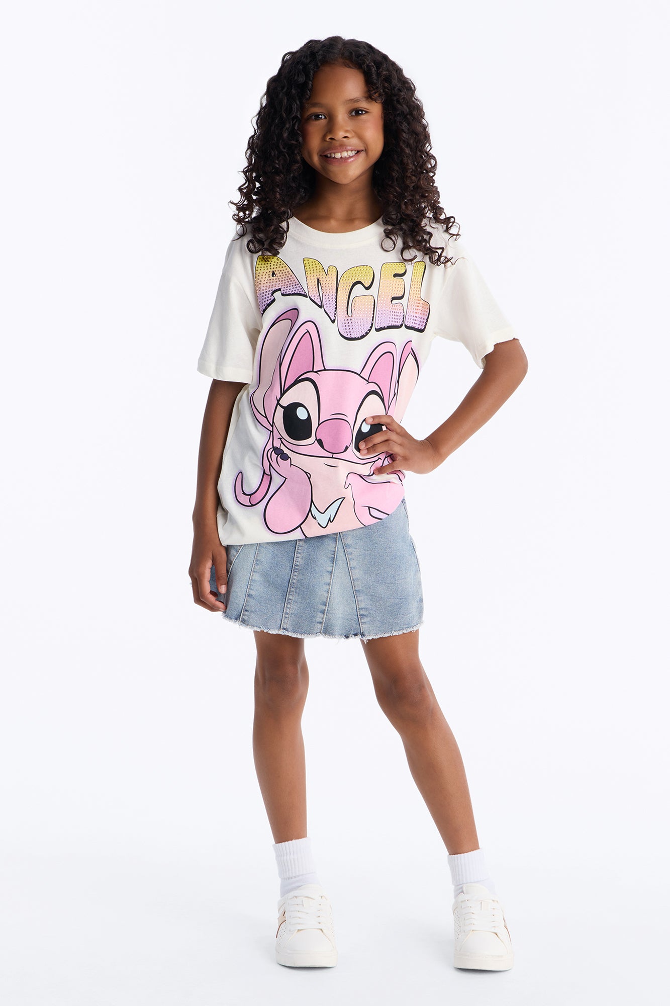 Mini Amazing Angel Rhinestone Short Sleeve Tee - Ivory