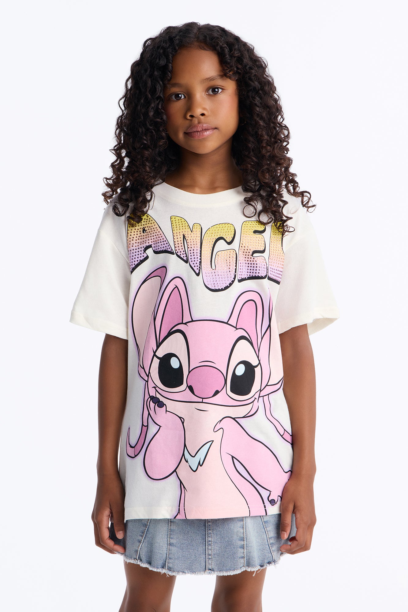 Mini Amazing Angel Rhinestone Short Sleeve Tee - Ivory
