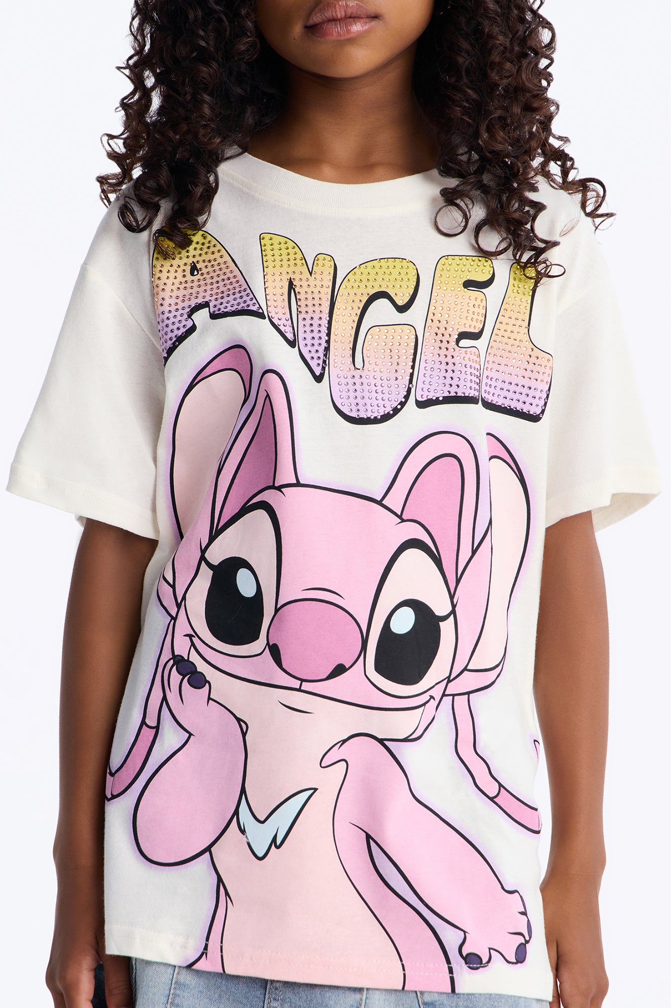 Mini Amazing Angel Rhinestone Short Sleeve Tee - Ivory