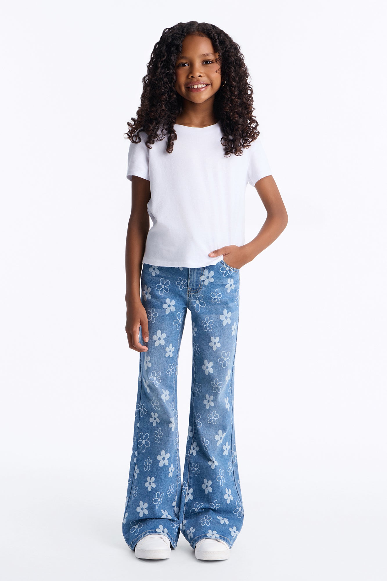 Mini So Many Flowers Flare Jeans - Medium Wash