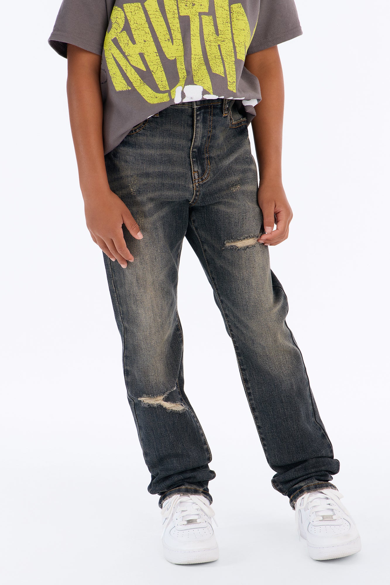 Mini Day To Day Distressed Slim Jeans - Dark Wash