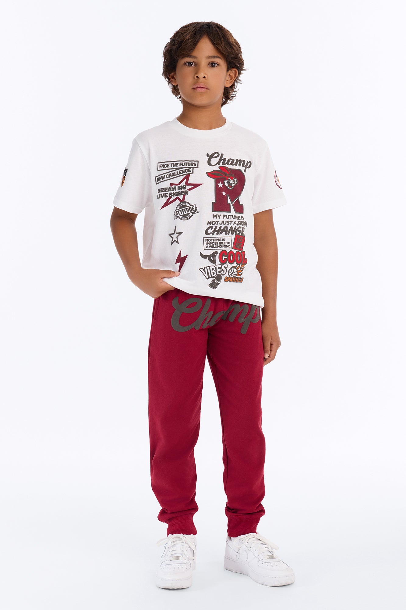Mini He's The Champ Pant Set - Burgundy/combo