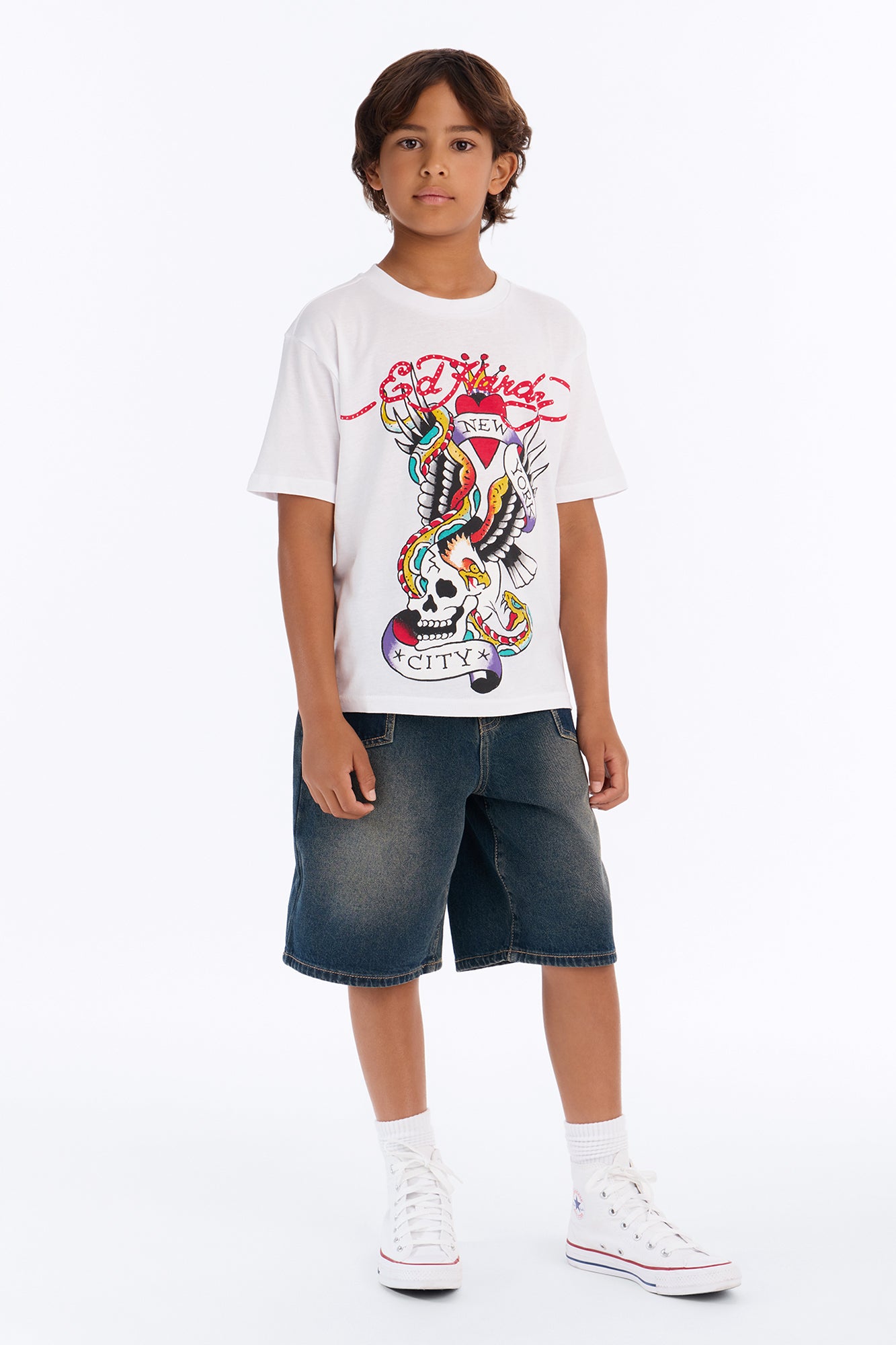 Mini Ed Hardy NYC Front/Back Short Sleeve Tee - White