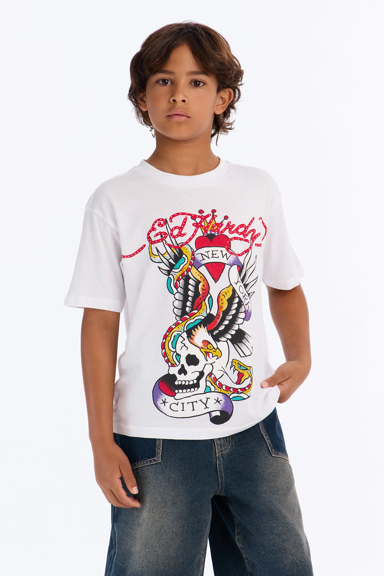 Mini Ed Hardy NYC Front/Back Short Sleeve Tee - White