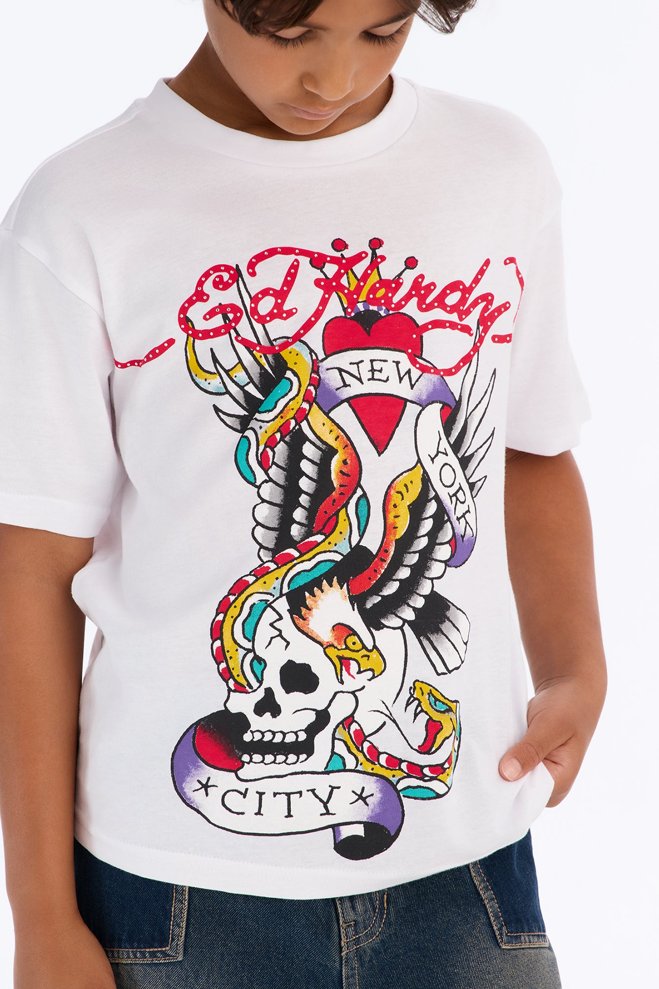 Mini Ed Hardy NYC Front/Back Short Sleeve Tee - White