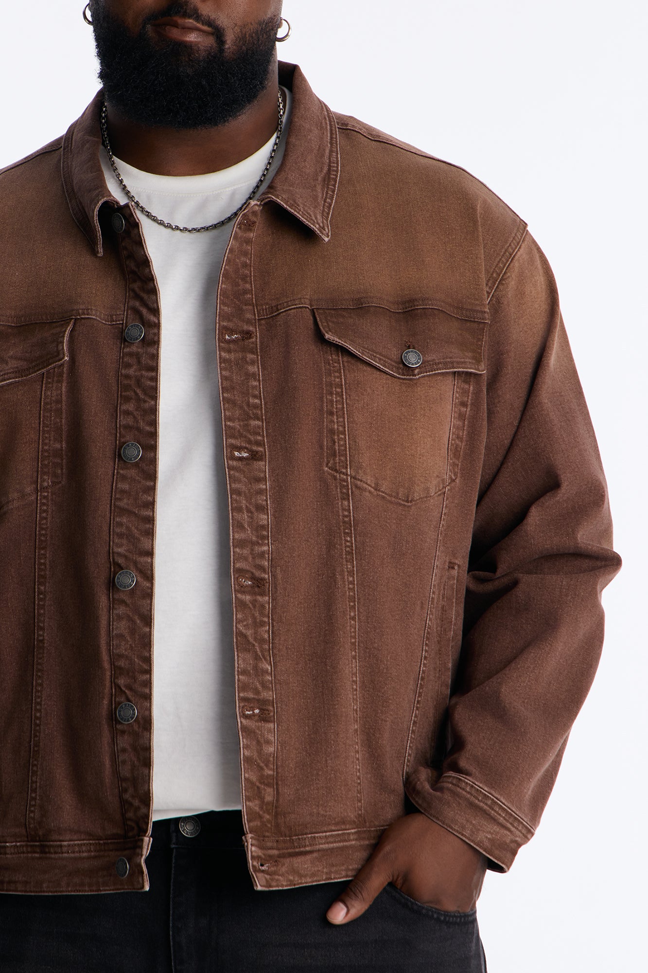 Essential Hue Denim Trucker Jacket - Brown