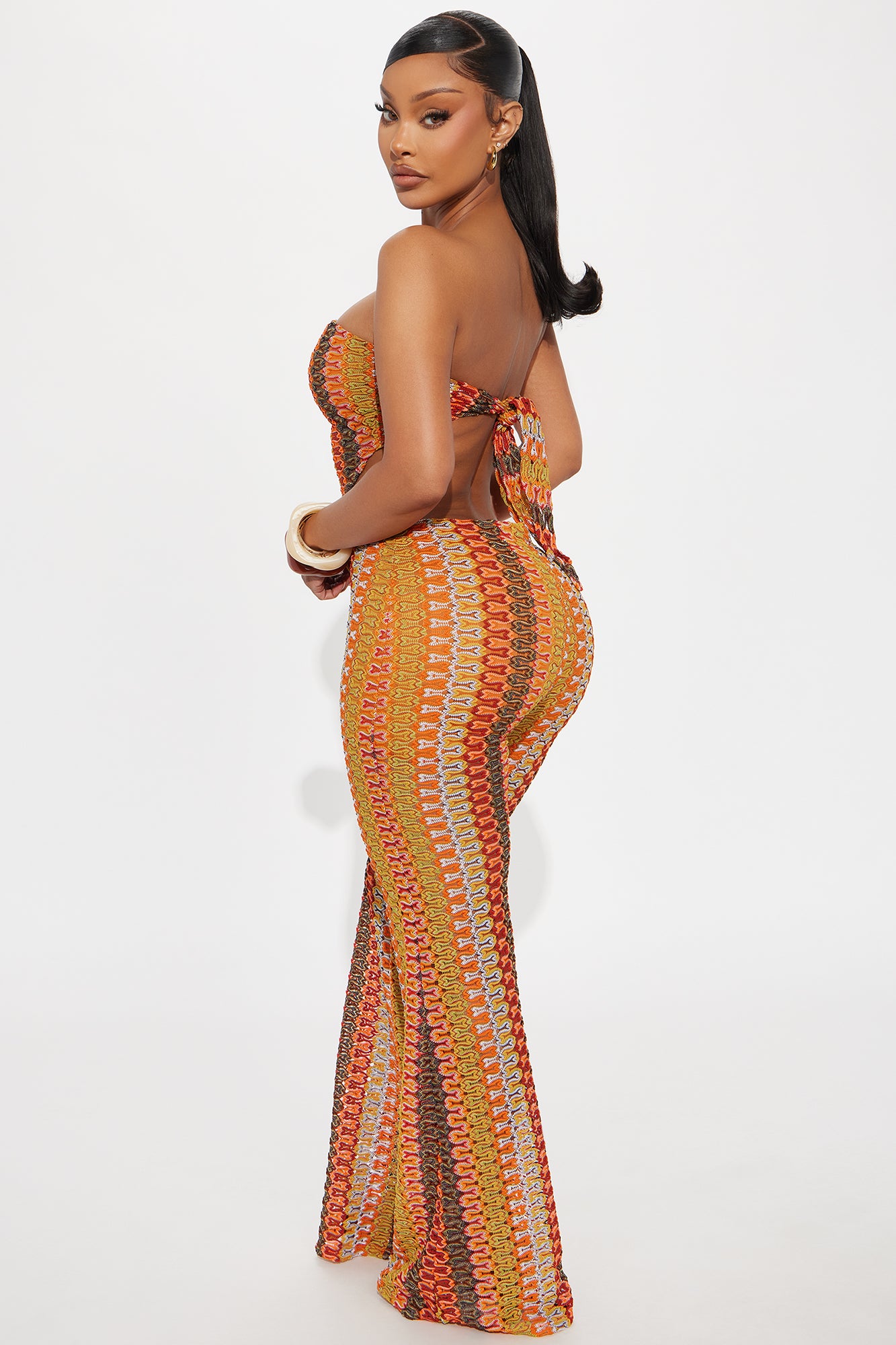Retro Heat Crochet Pant Set - Brown/combo