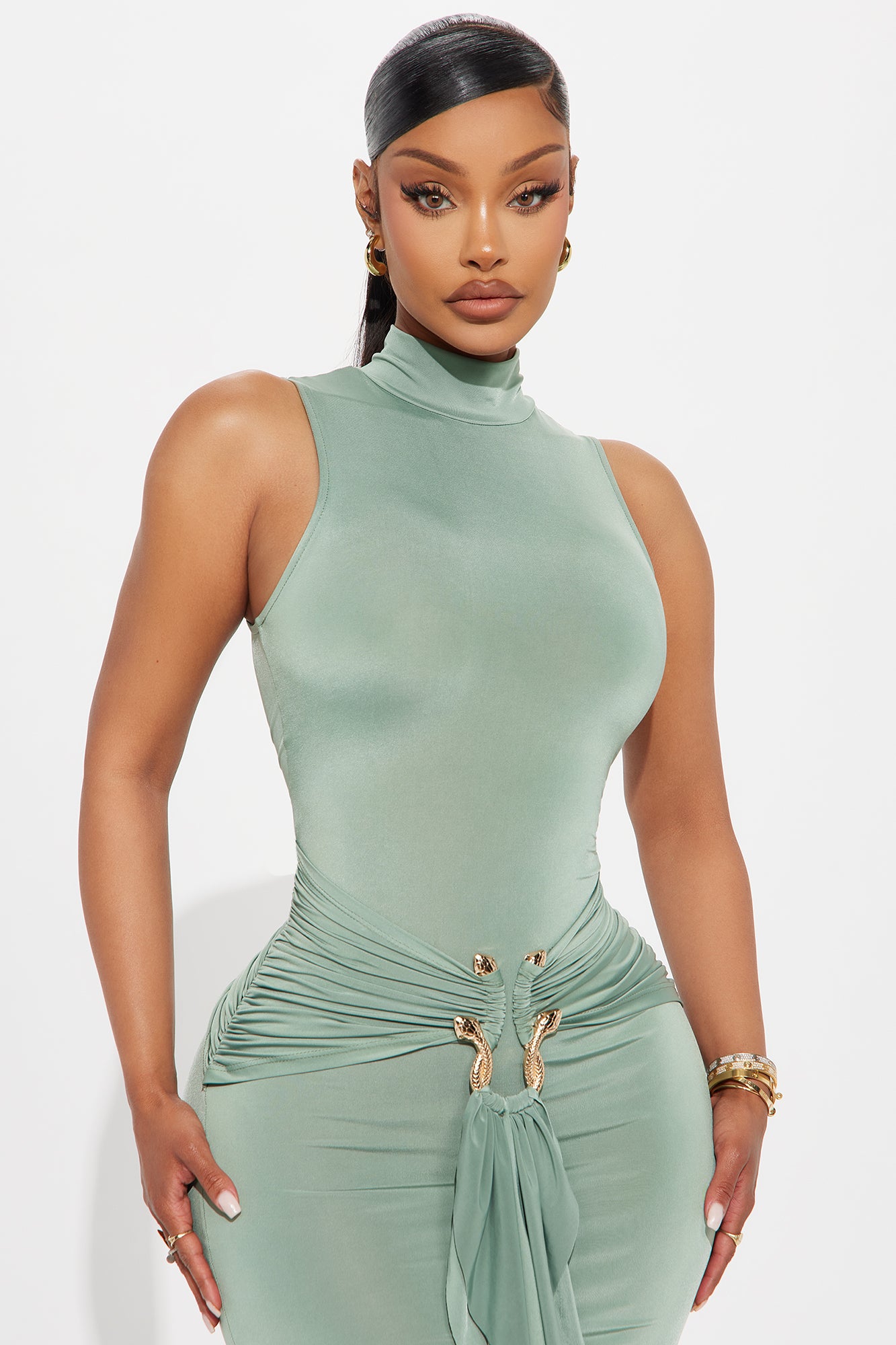 In The Moment Sleeveless Midi Dress - Sage