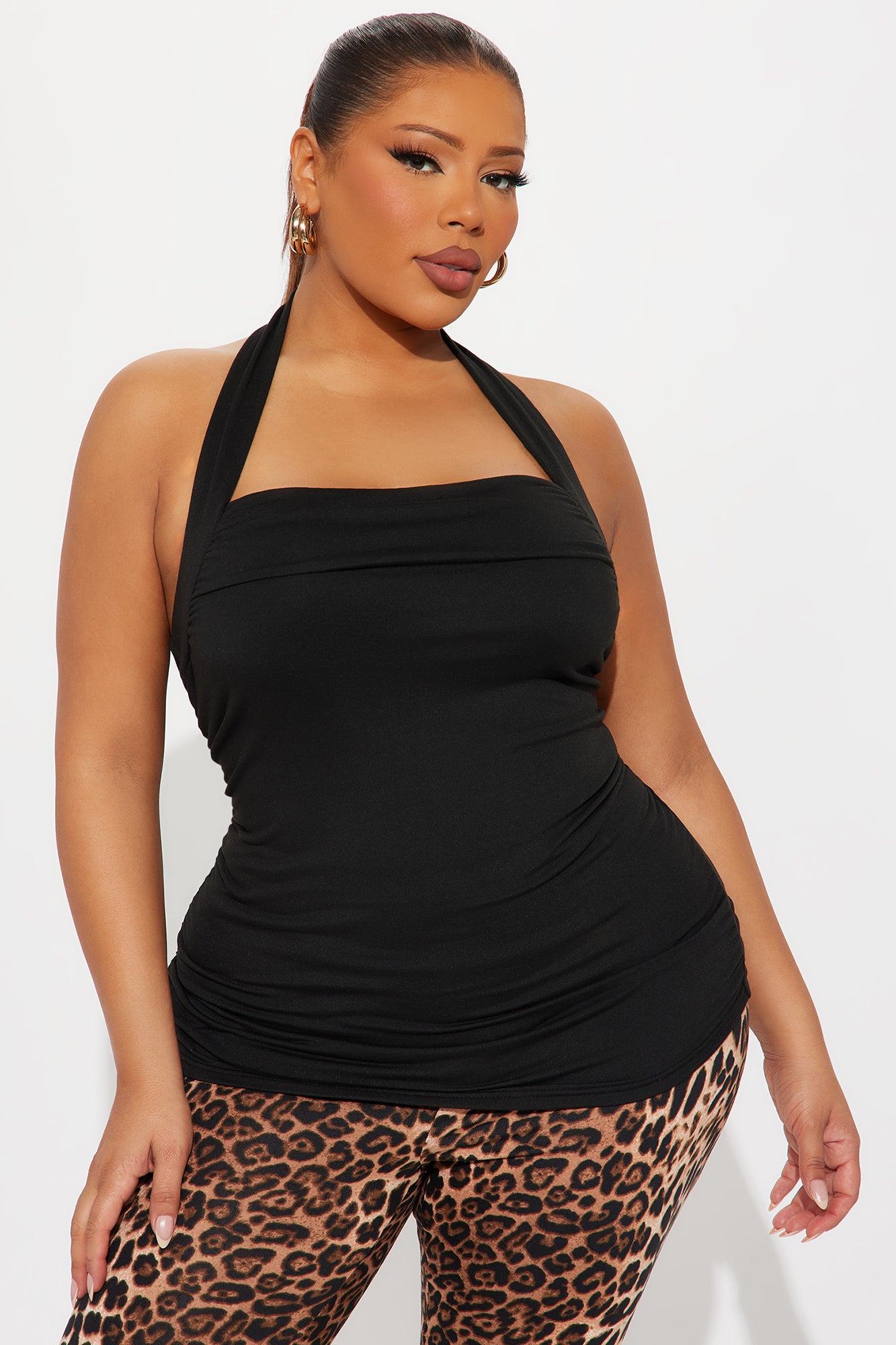 Charli Ruched Halter Top - Black
