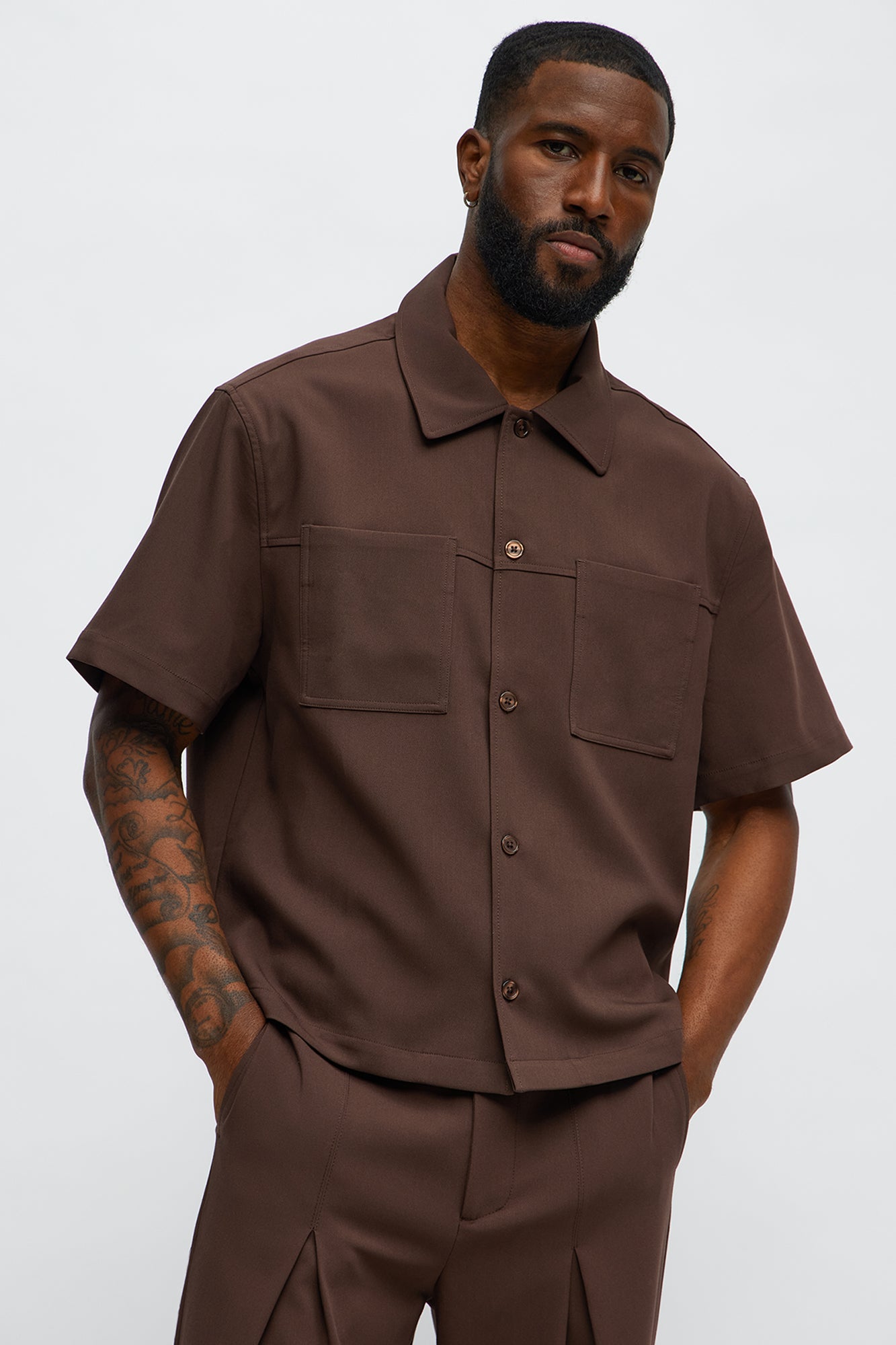 Cropped Ronan Weekender Button Up Shirt - Brown