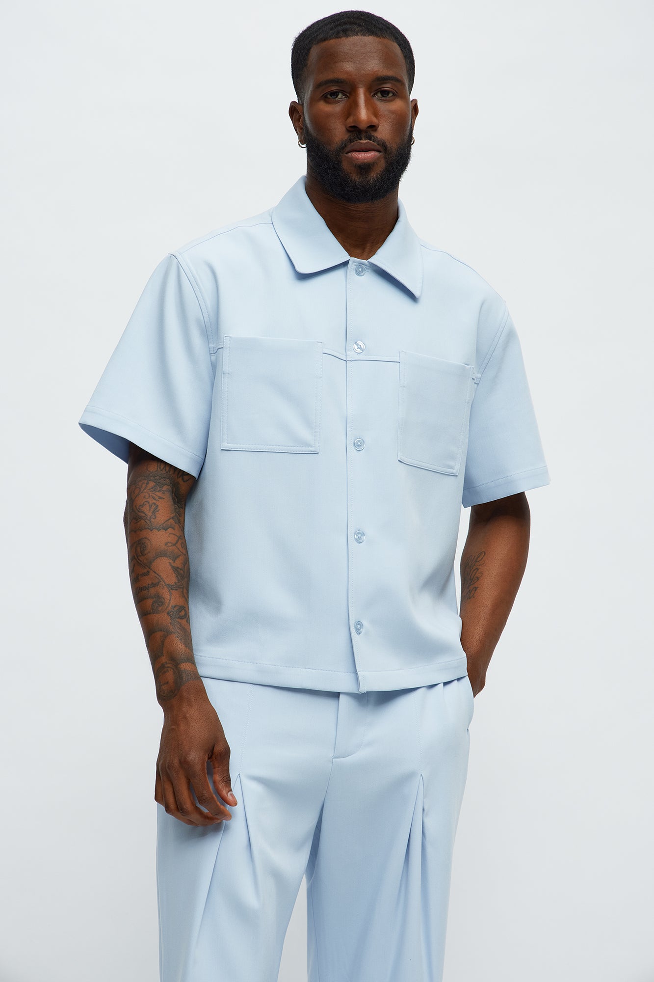 Cropped Ronan Weekender Button Up Shirt - Light Blue