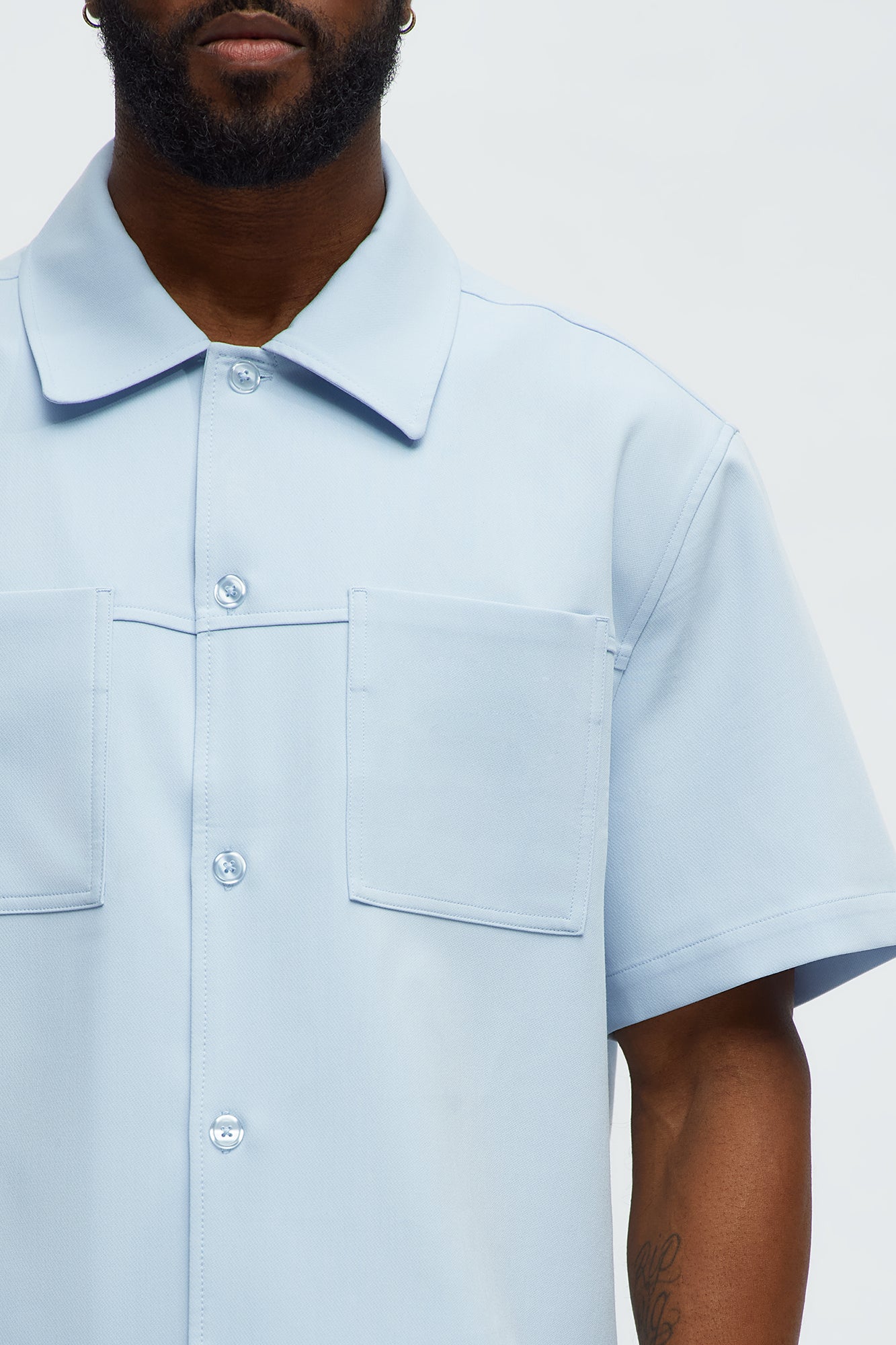 Cropped Ronan Weekender Button Up Shirt - Light Blue