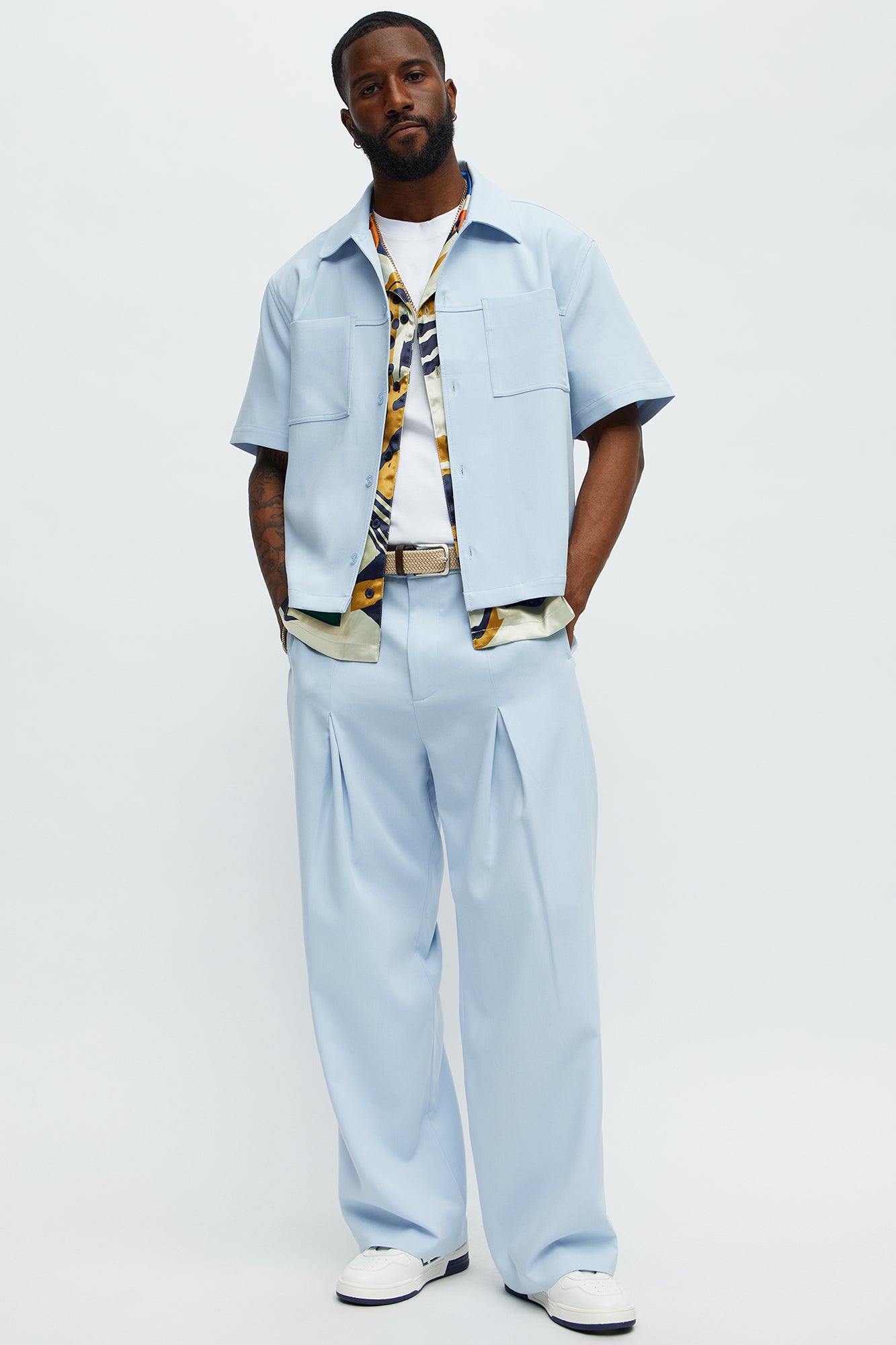Cropped Ronan Weekender Button Up Shirt - Light Blue