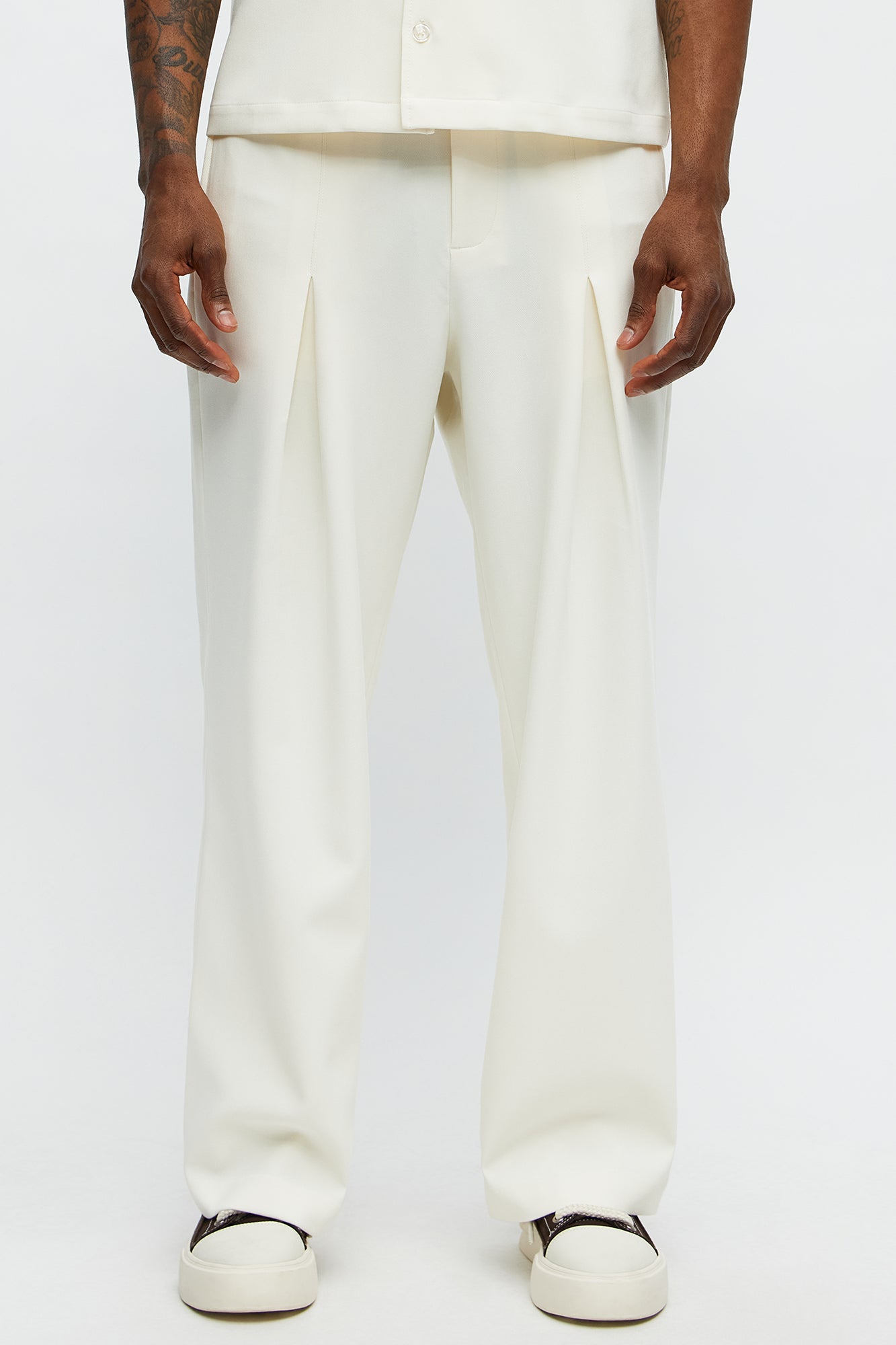 Ronan High Waisted Pleated Trousers - Cream
