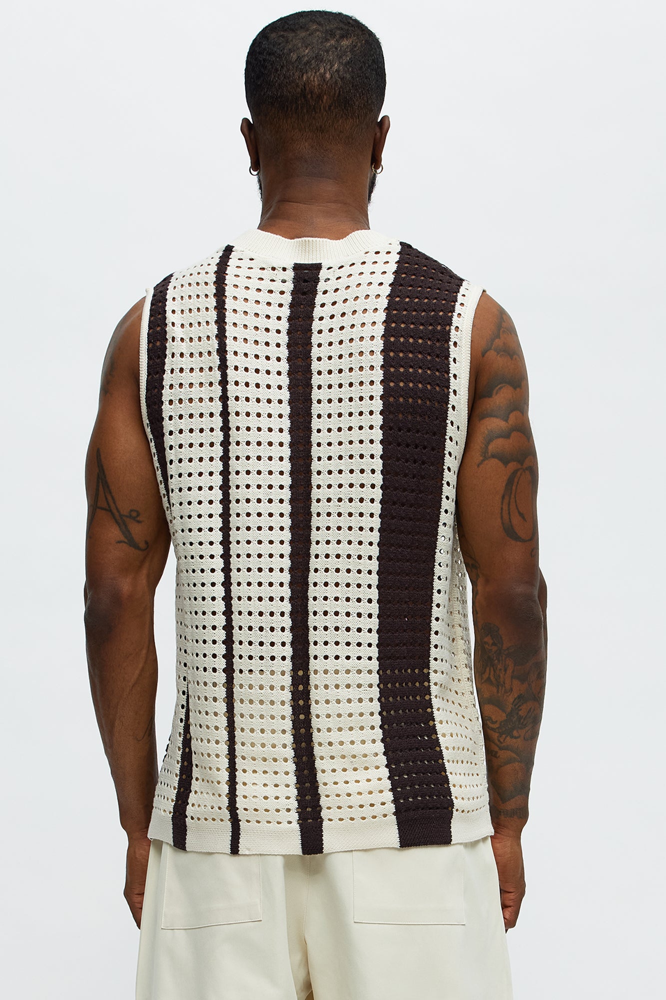 Multistriped Knit Muscle Tee - Cream/combo