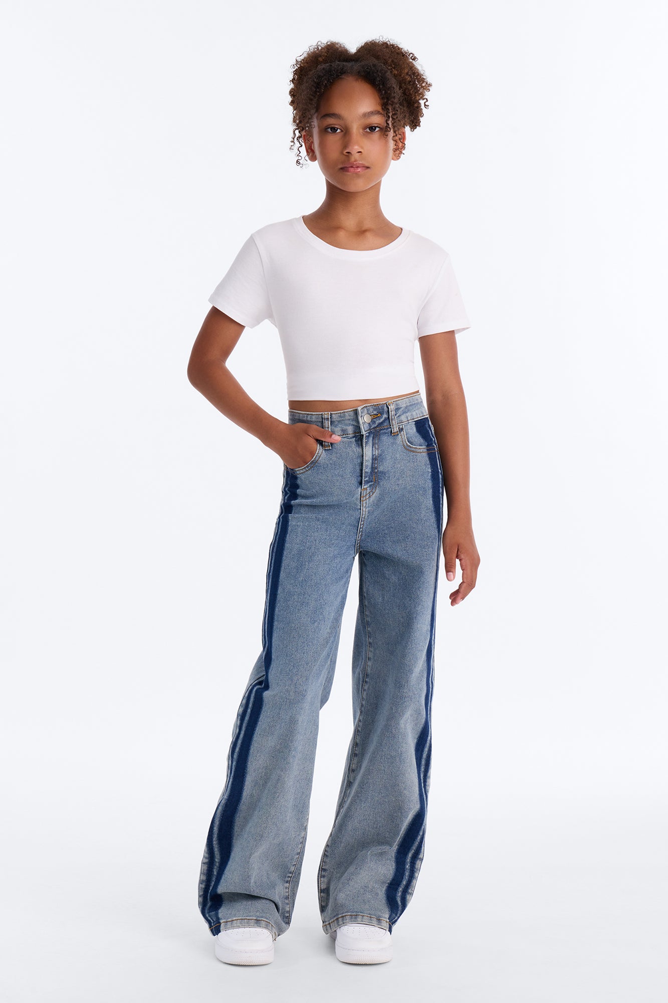 Mini You Can Get Stripes Wide Leg Jeans - Light Wash