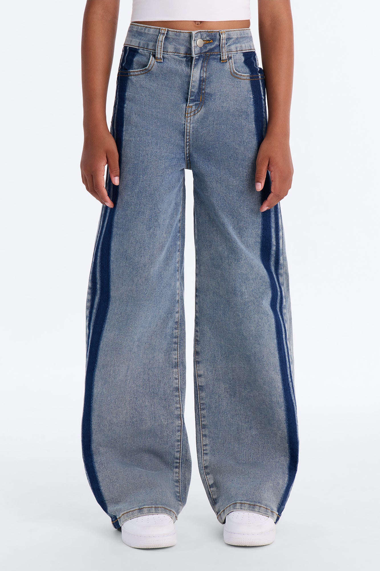Mini You Can Get Stripes Wide Leg Jeans - Light Wash
