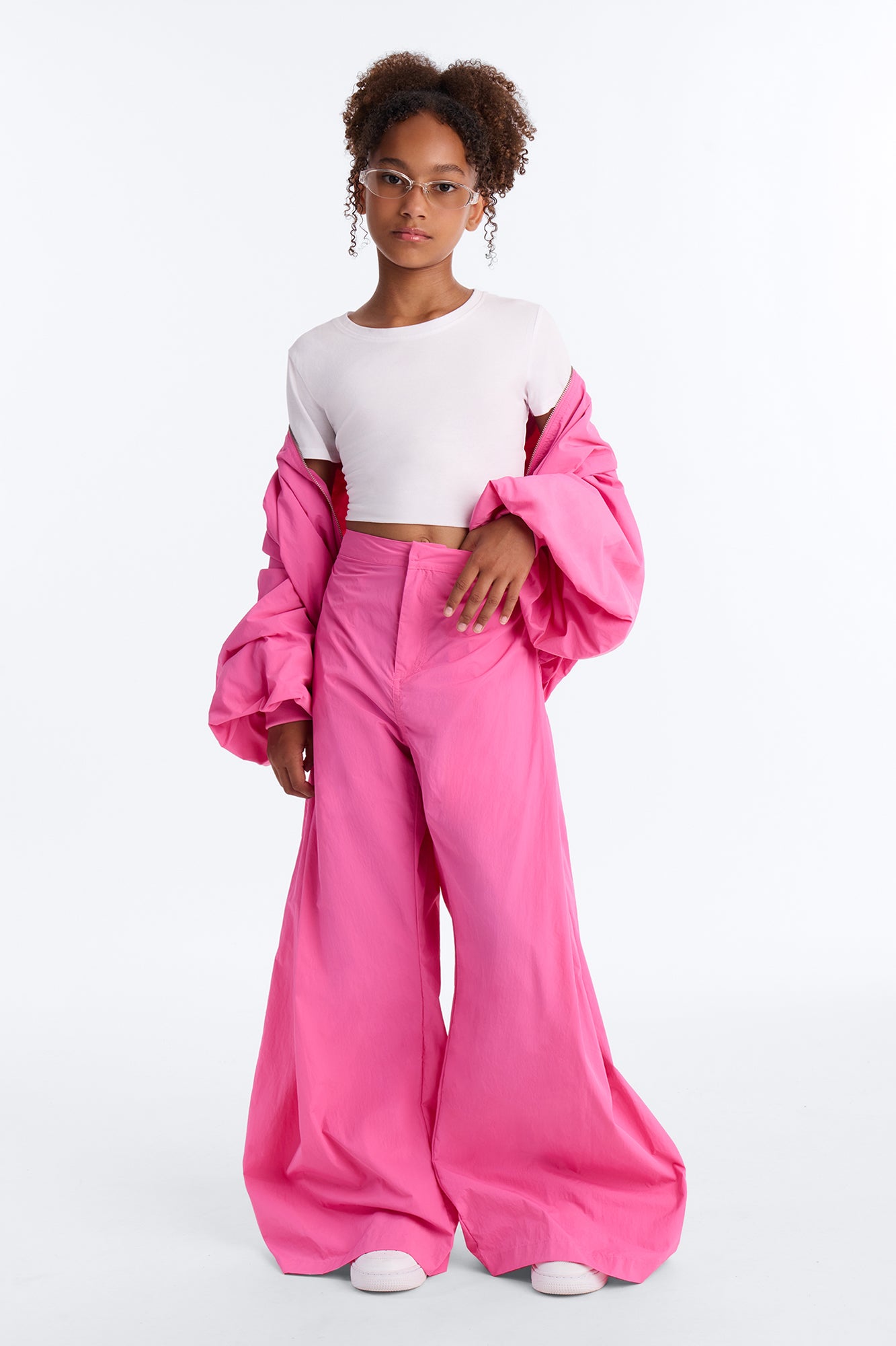 Mini Do Not Disturb Mode Windbreaker Wide Leg Pants - Fuchsia