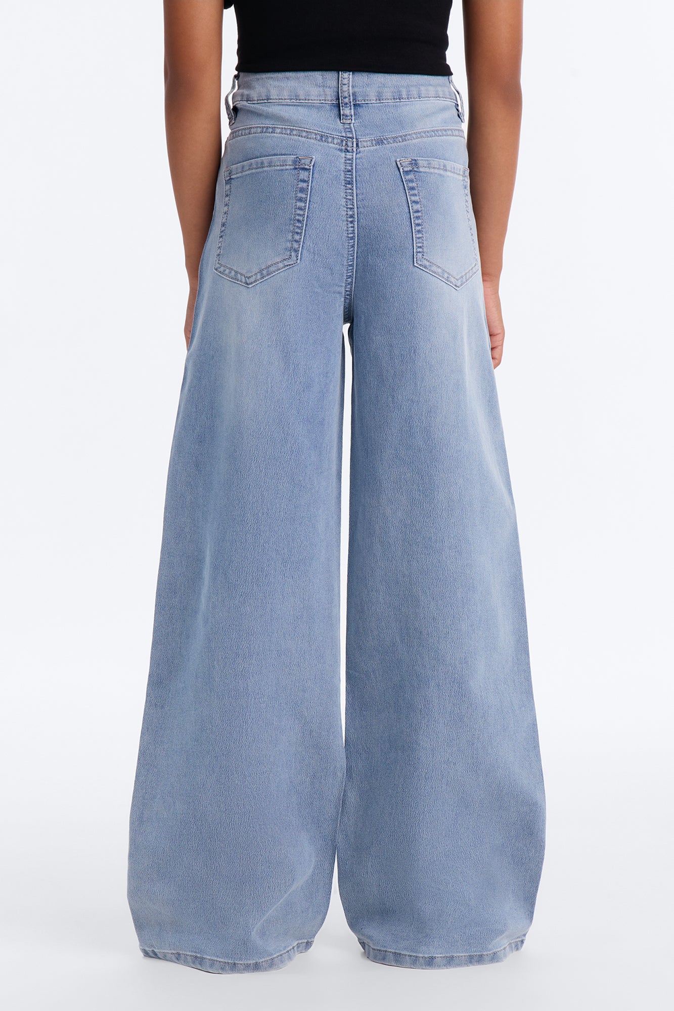 Mini No Drama Embroidered Wide Leg Jeans - Light Wash