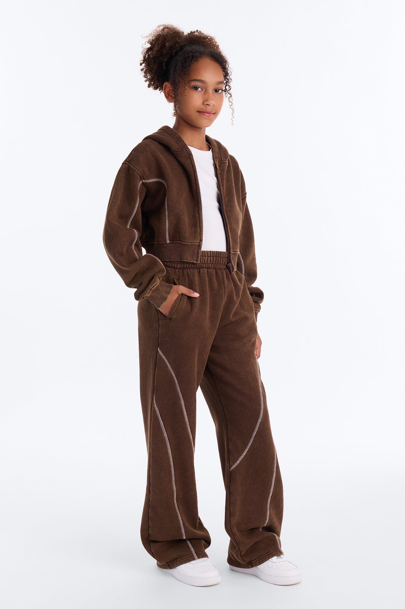Mini Norah Washed Pant Set - Brown