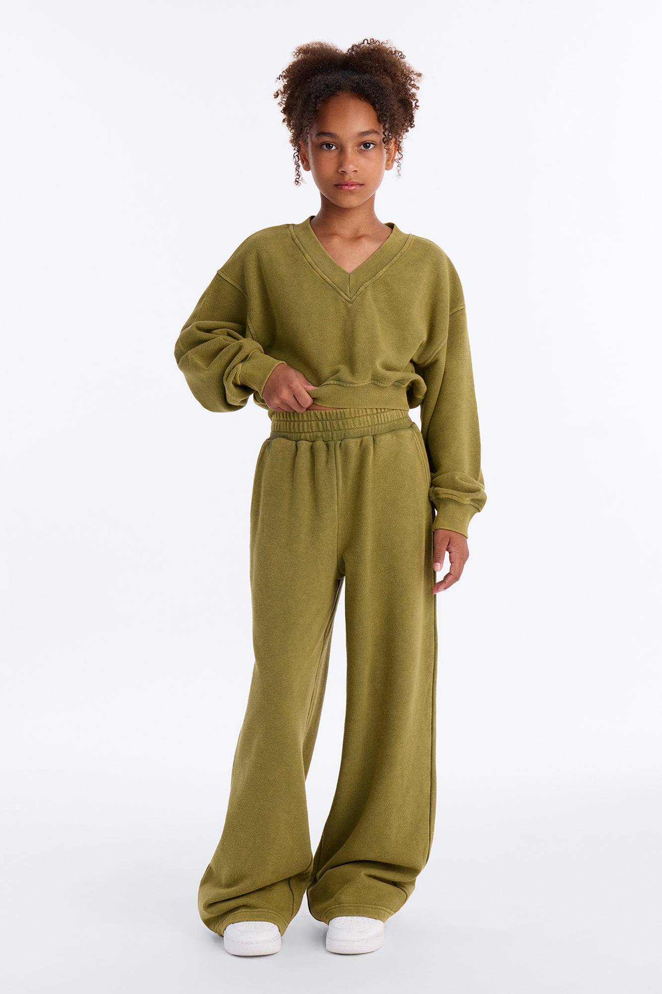 Mini Angelica Washed French Terry Pant Set - Olive
