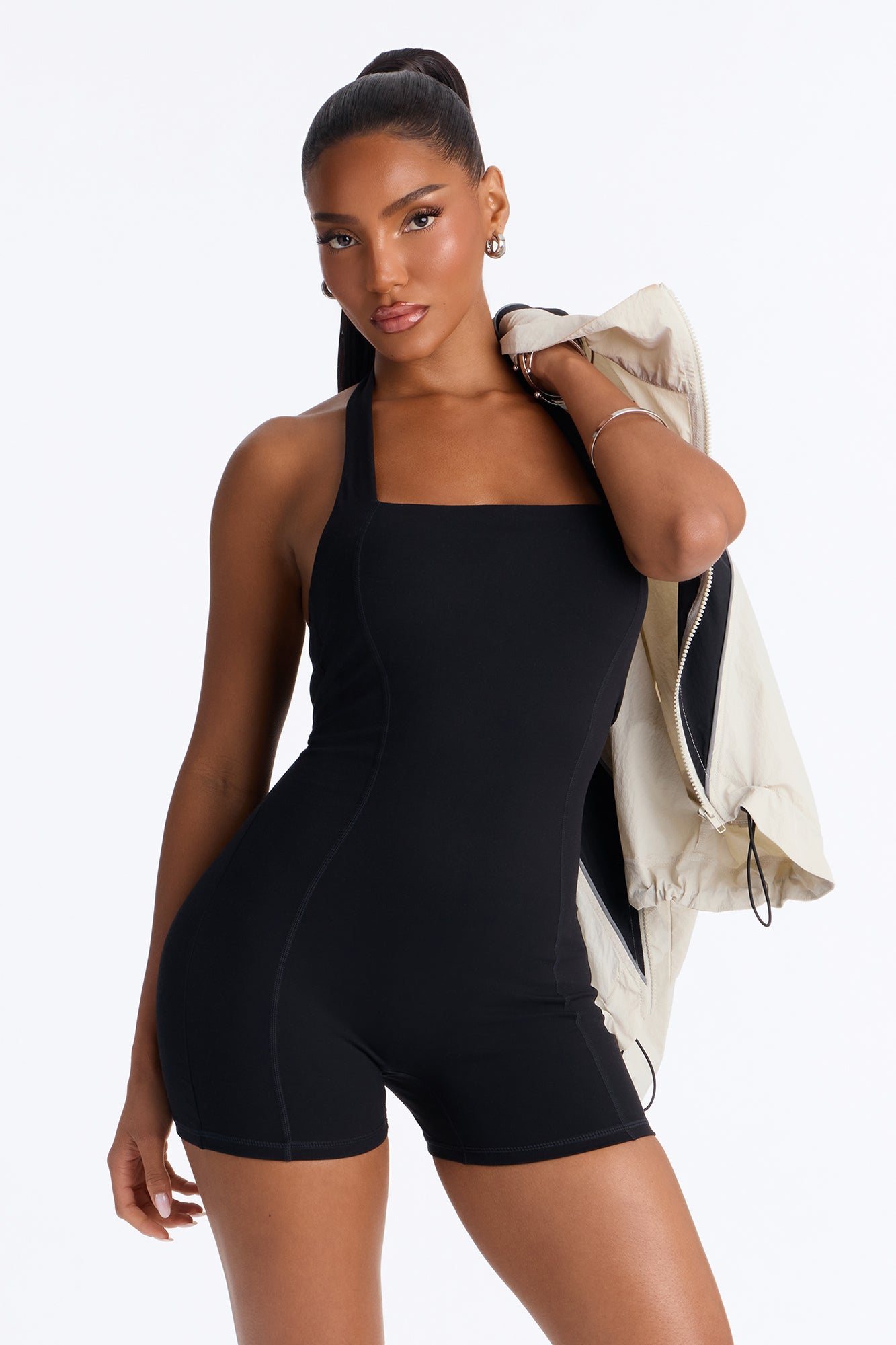 Maya Tricot Halter Romper - Black