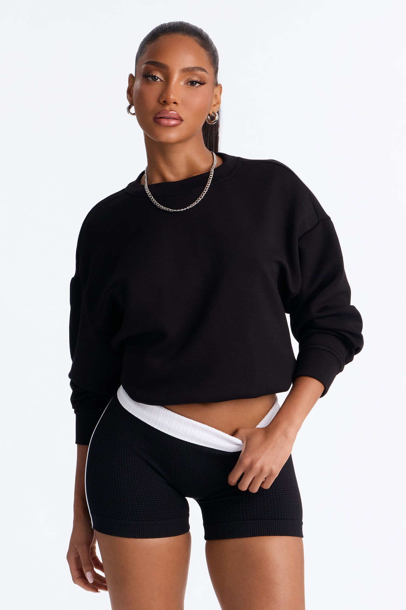 Bella Scuba Lounge Bubble Hem Sweatshirt - Black