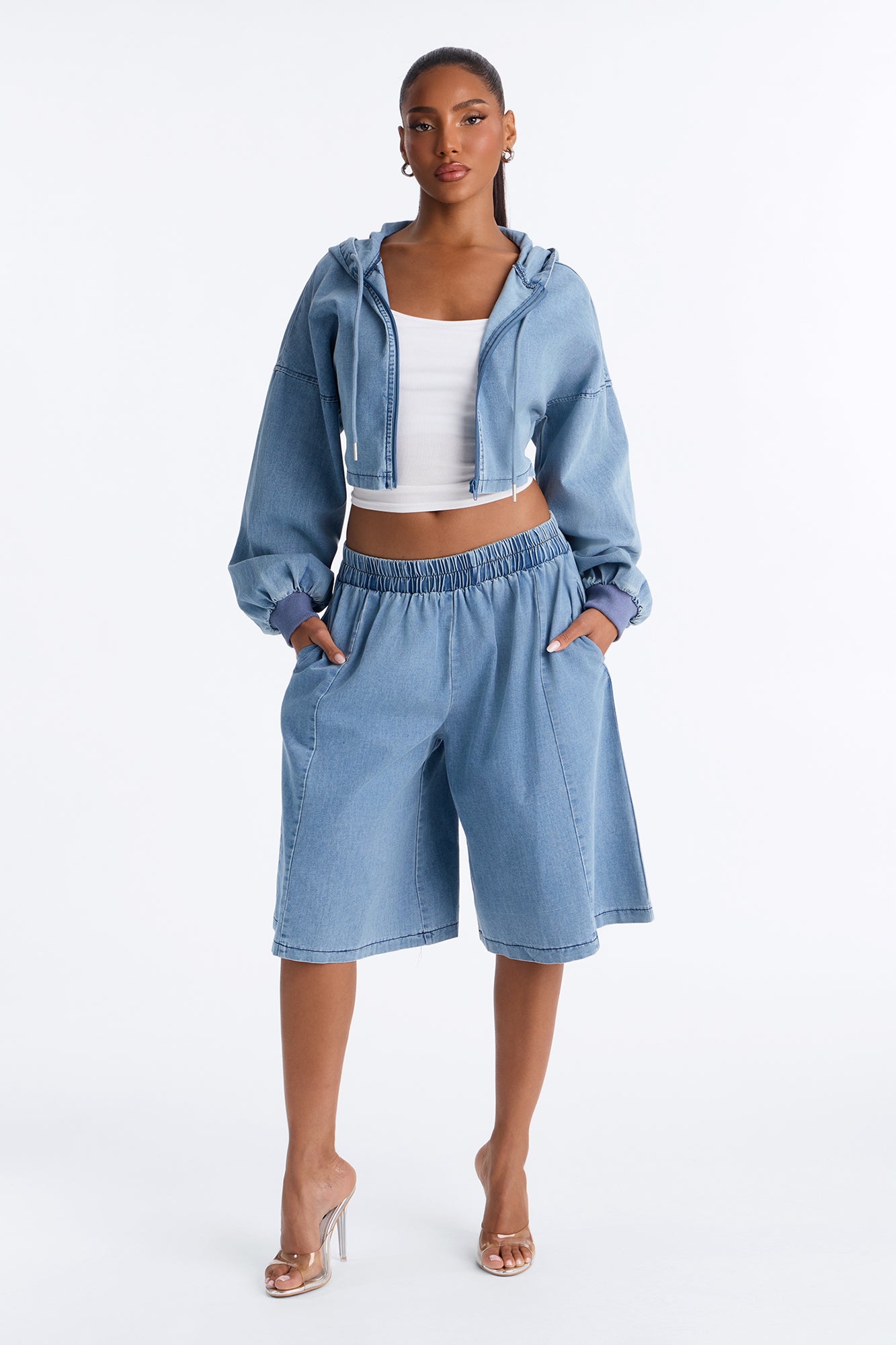 So Down Chambray Jort Set - Light Wash