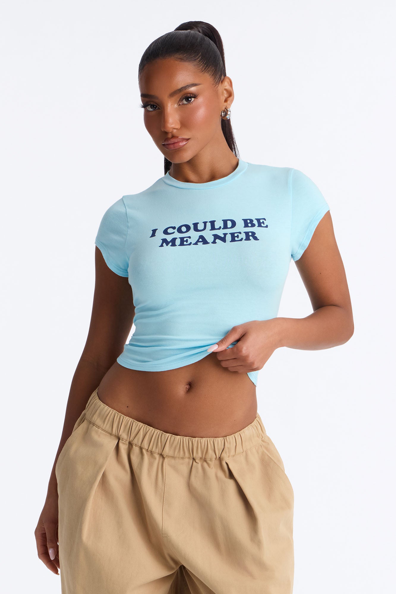 I Could Be Meaner Cropped Baby Tee - Light Blue