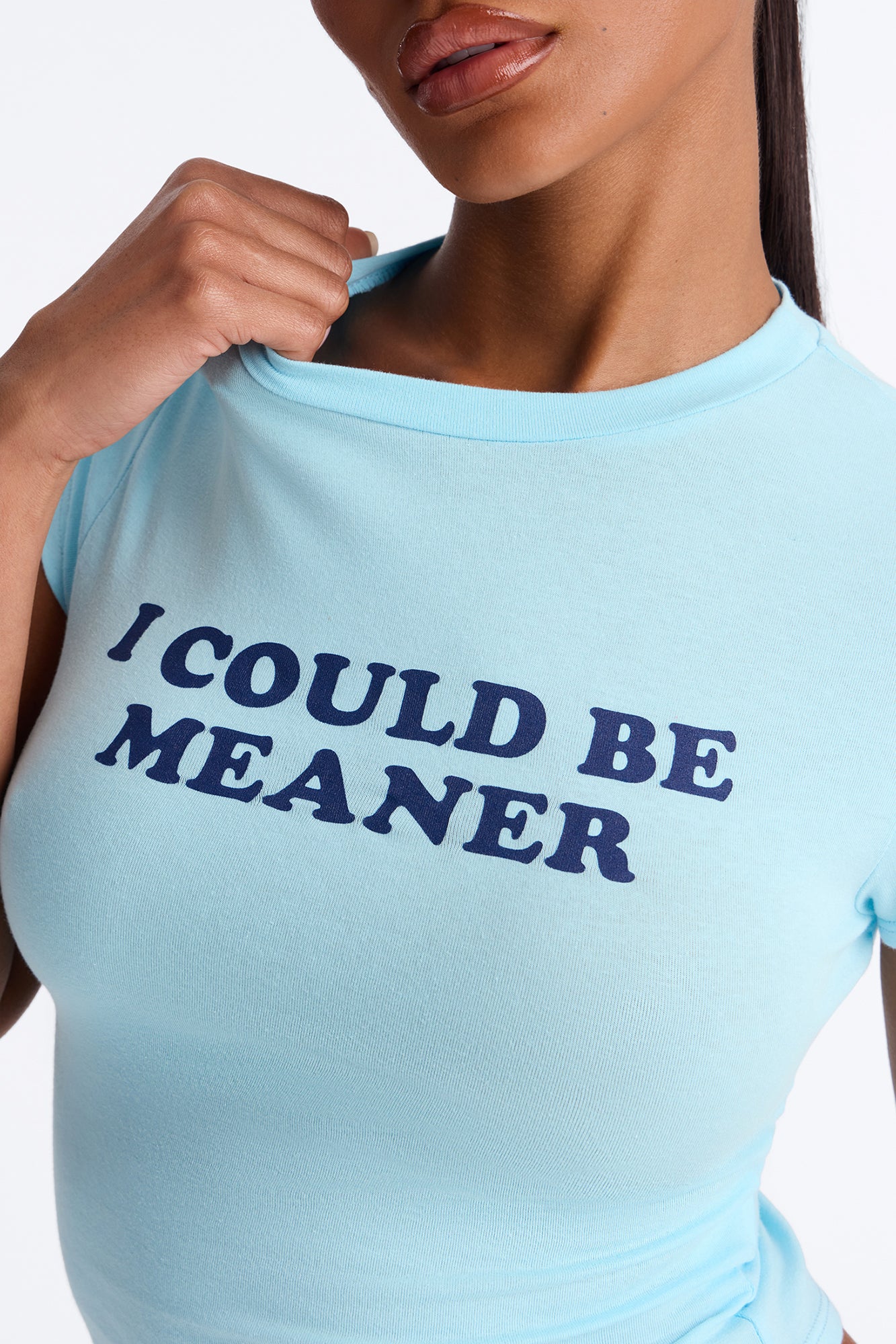I Could Be Meaner Cropped Baby Tee - Light Blue