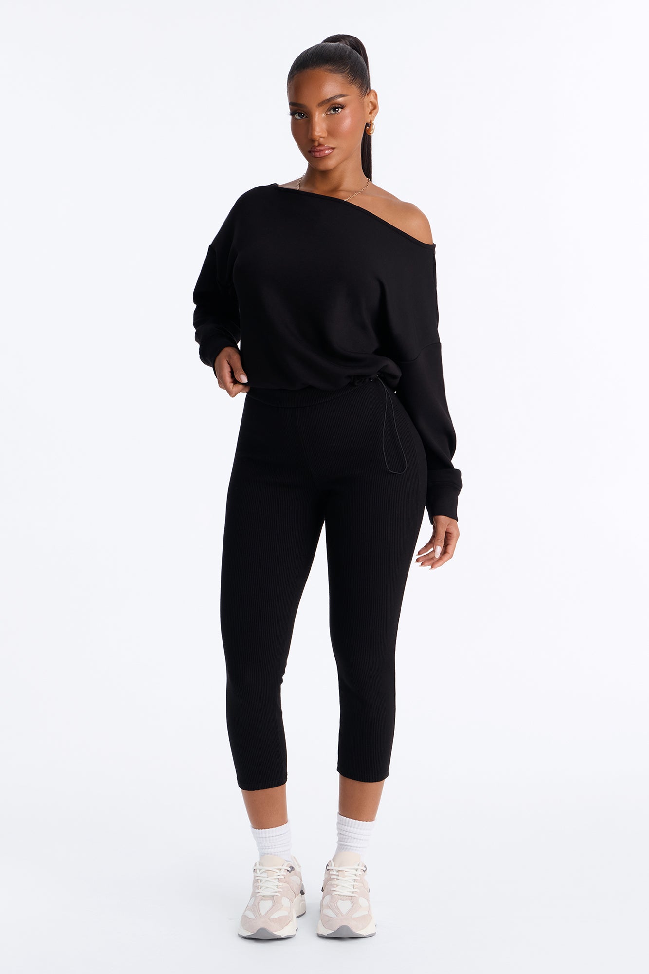 Bella Scuba Lounge Off Shoulder Sweatshirt - Black