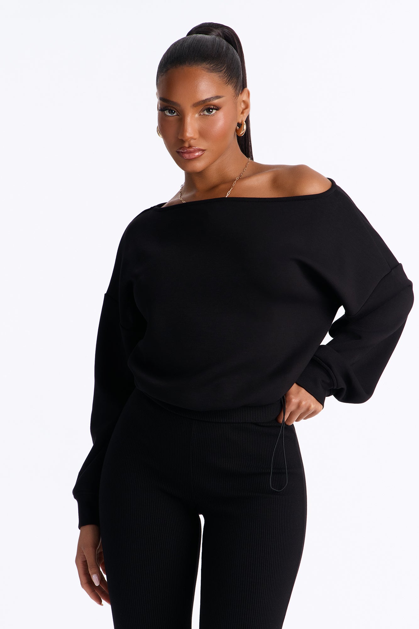 Bella Scuba Lounge Off Shoulder Sweatshirt - Black