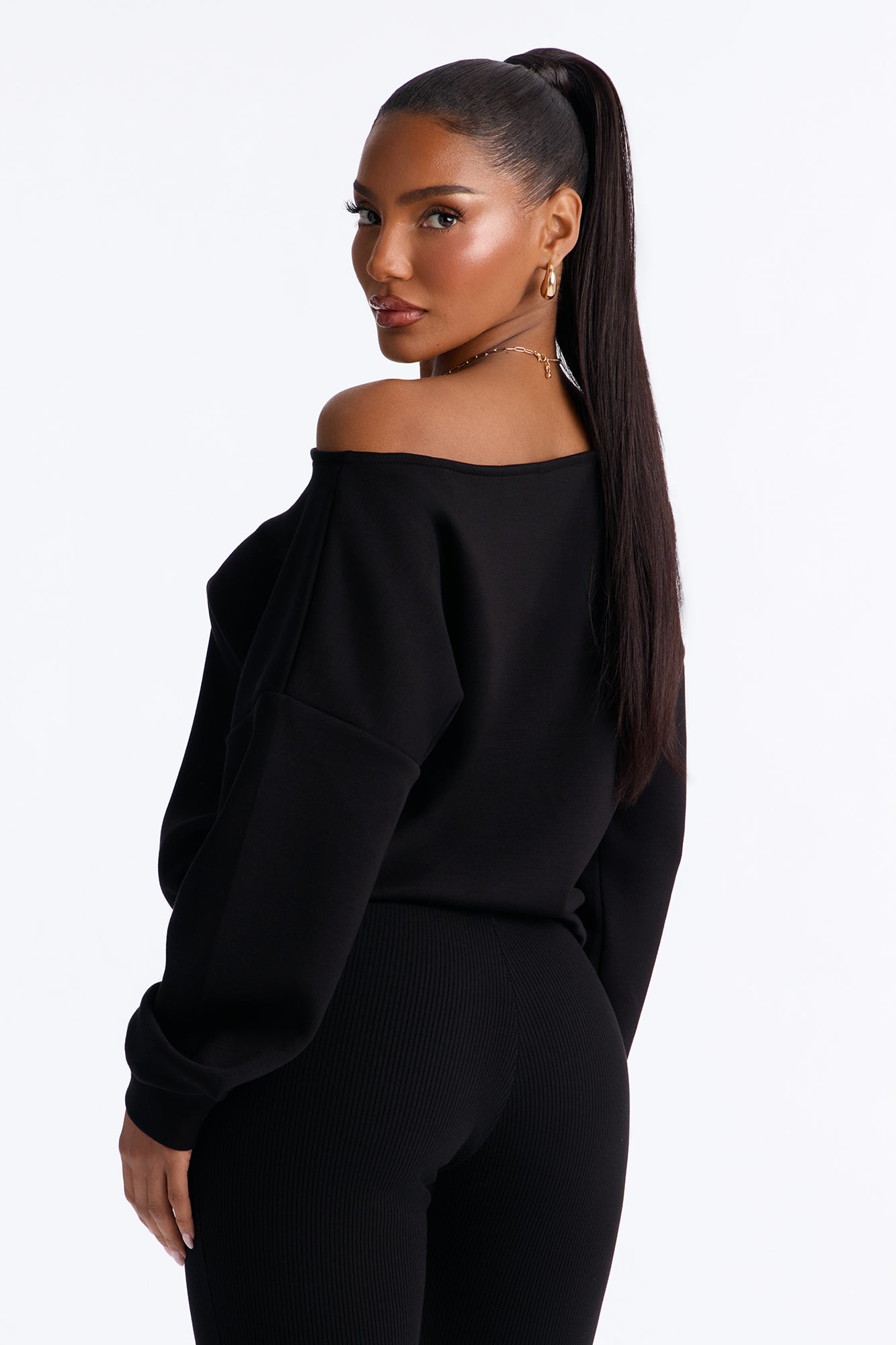Bella Scuba Lounge Off Shoulder Sweatshirt - Black